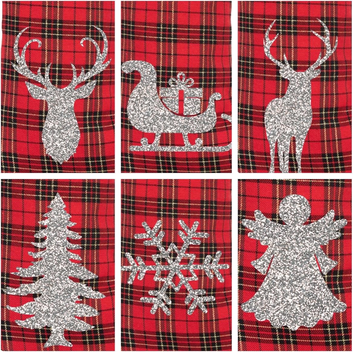 LUBOT Set of 8 Christmas Stocking(20inch) Silhouette Buffalo Red Plaid/Rustic/Farmhouse/Country Cotton Fireplace Hanging Xmas Stockings Decorations for Family Holiday Season Decor