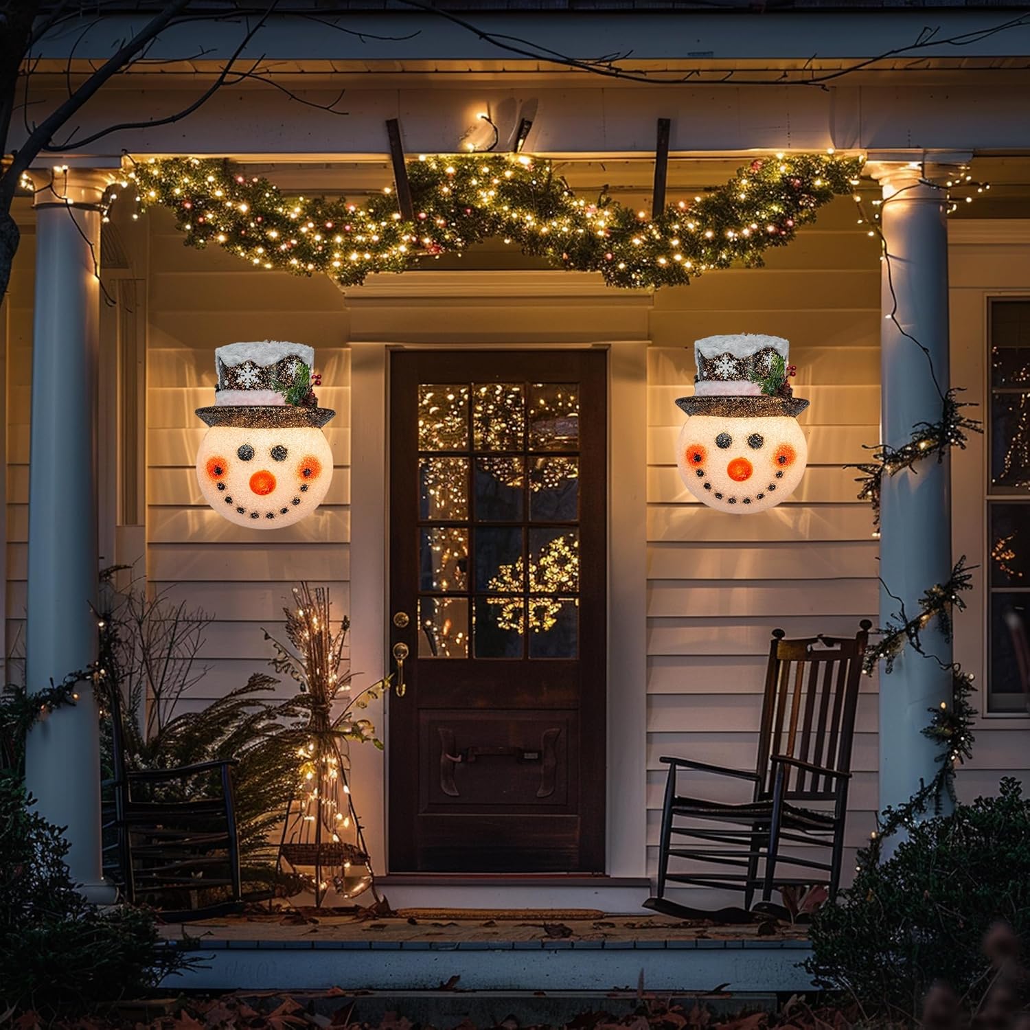 FUNPENY 2 Pack Snowman Christmas Porch Light Covers 12 Inch, Christmas Outdoor Decorations Holiday Light Covers for Porch Lights, Garage Lights, Large Light Fixtures