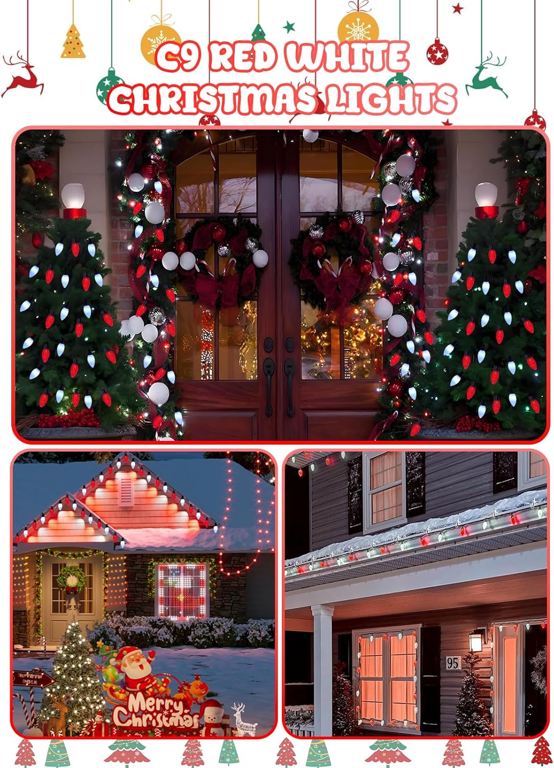 2-Pack Extentable C9 Christmas Lights Outdoor Indoor, 66 FT 100 LED Christmas String Lights Plug in with 8 Modes & Timer, Waterproof Fairy Twinkle Light for Xmas Tree Yard Decorations (Multi-Colored)