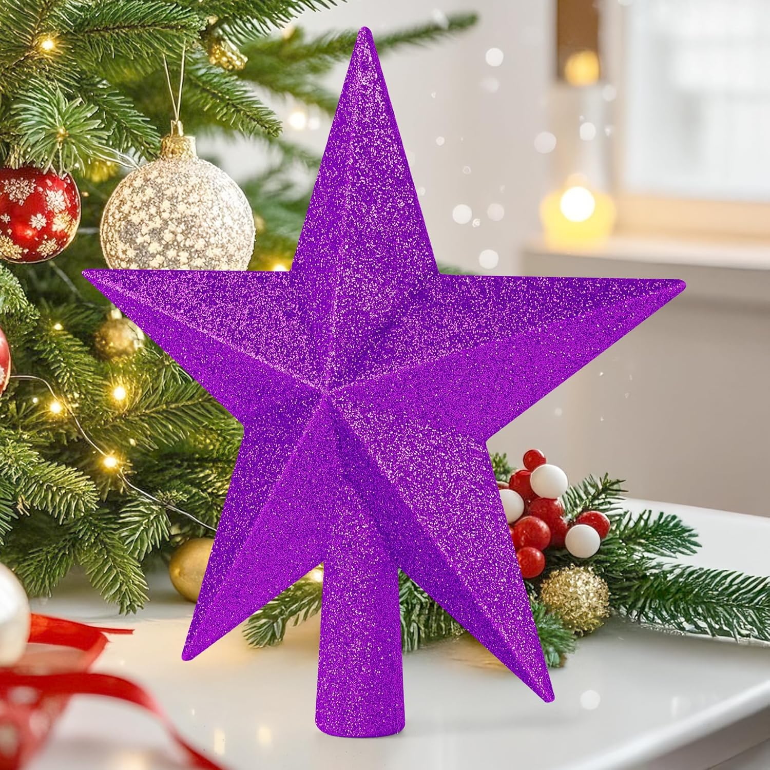 Christmas Tree Star Topper, 8 Gold Xmas Star Tree Decorations, 3D Shatterproof Bethlehem Star Tree Topper Decorations, Waterproof Christmas Tree Topper Decor for Holiday Home Outdoor Ornament