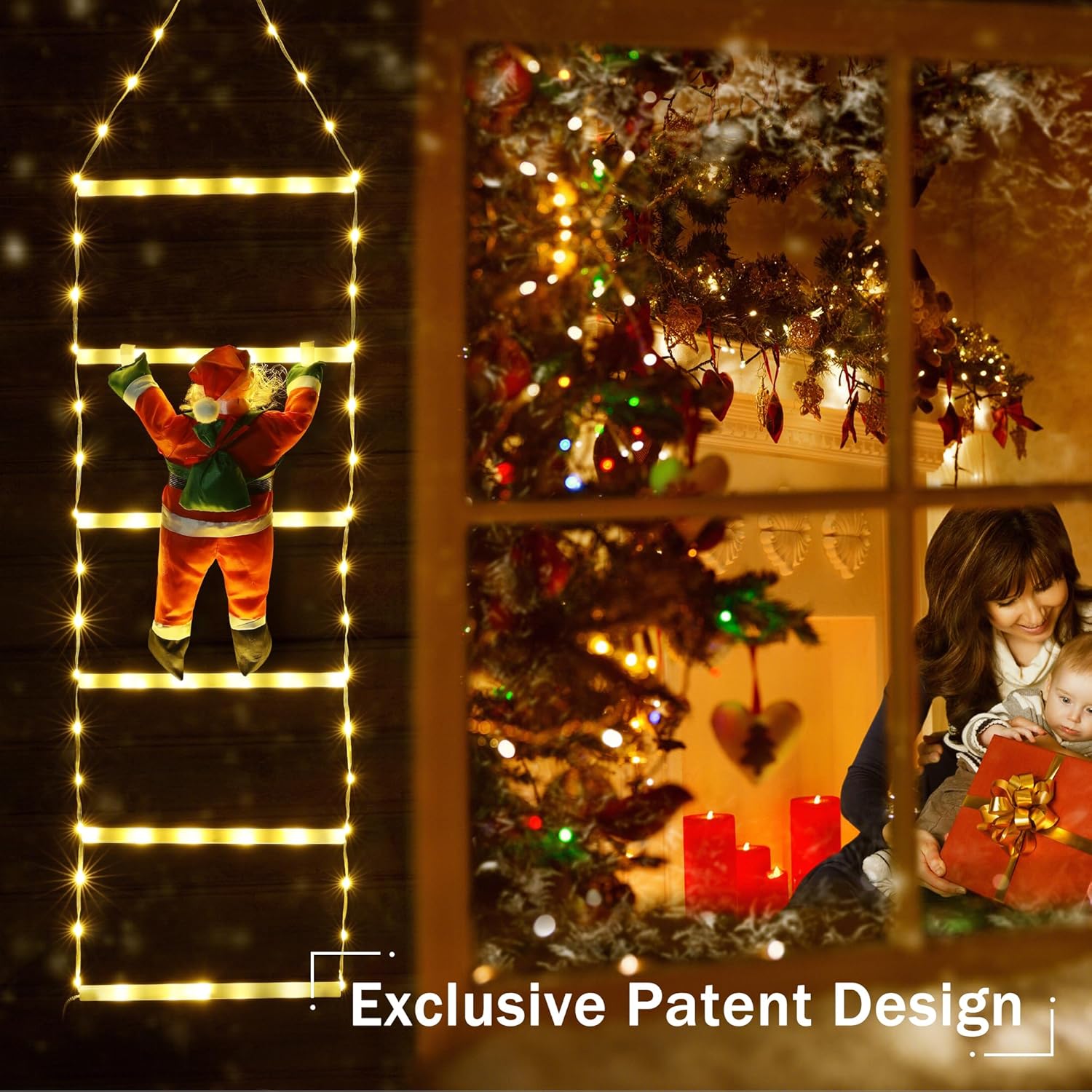 Toodour LED Christmas Lights - 10ft Christmas Decorative Ladder Lights with Santa Claus, Xmas Decorations Light for Indoor Outdoor, Window, Garden, Home, Wall, Xmas Tree Decor - Multicolor