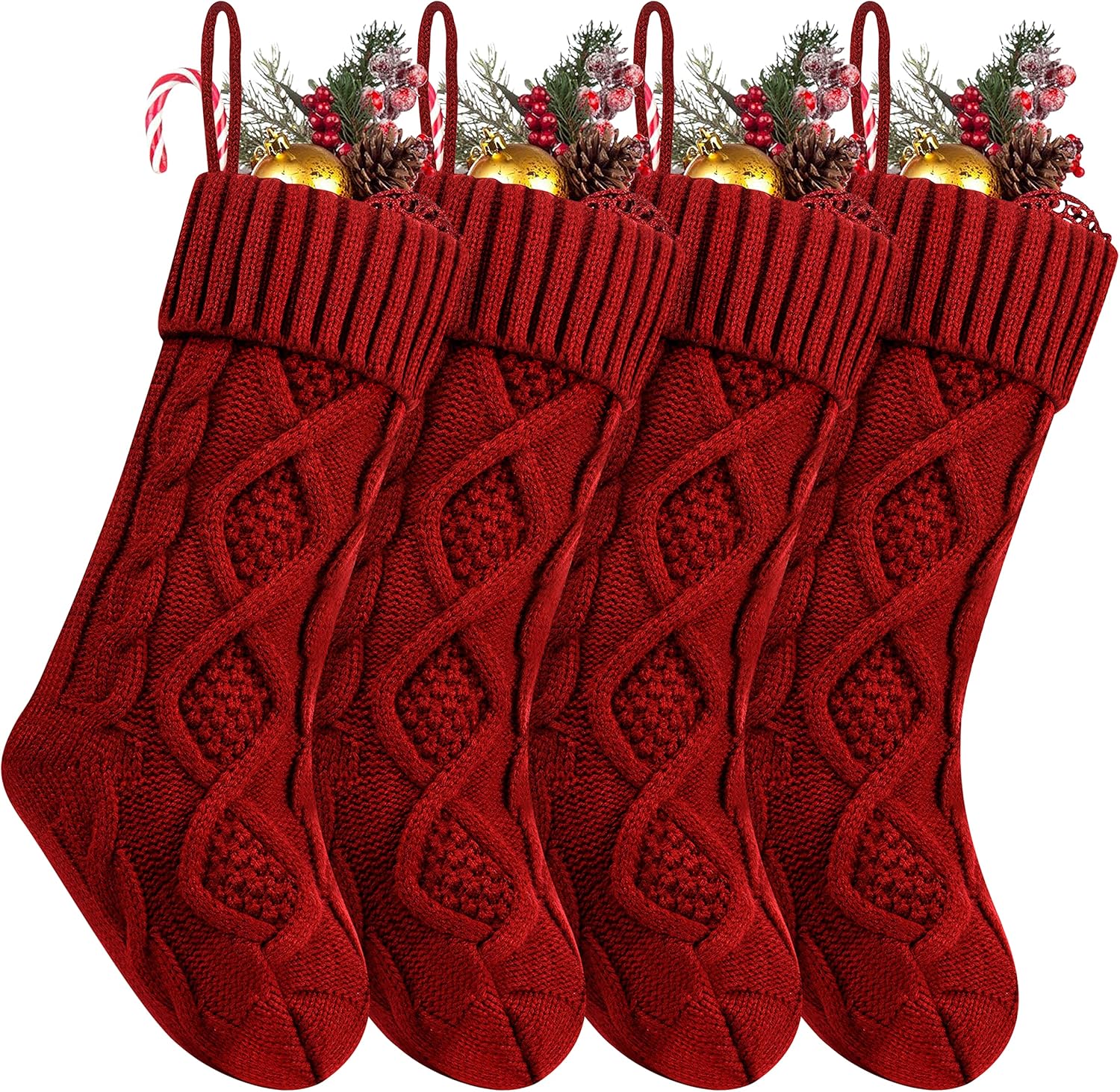 Fesciory 4 Pack Christmas Stockings 18 Inches Large Size Cable Knitted Stocking Gifts & Decorations for Family Holiday Xmas Party, Ivory White