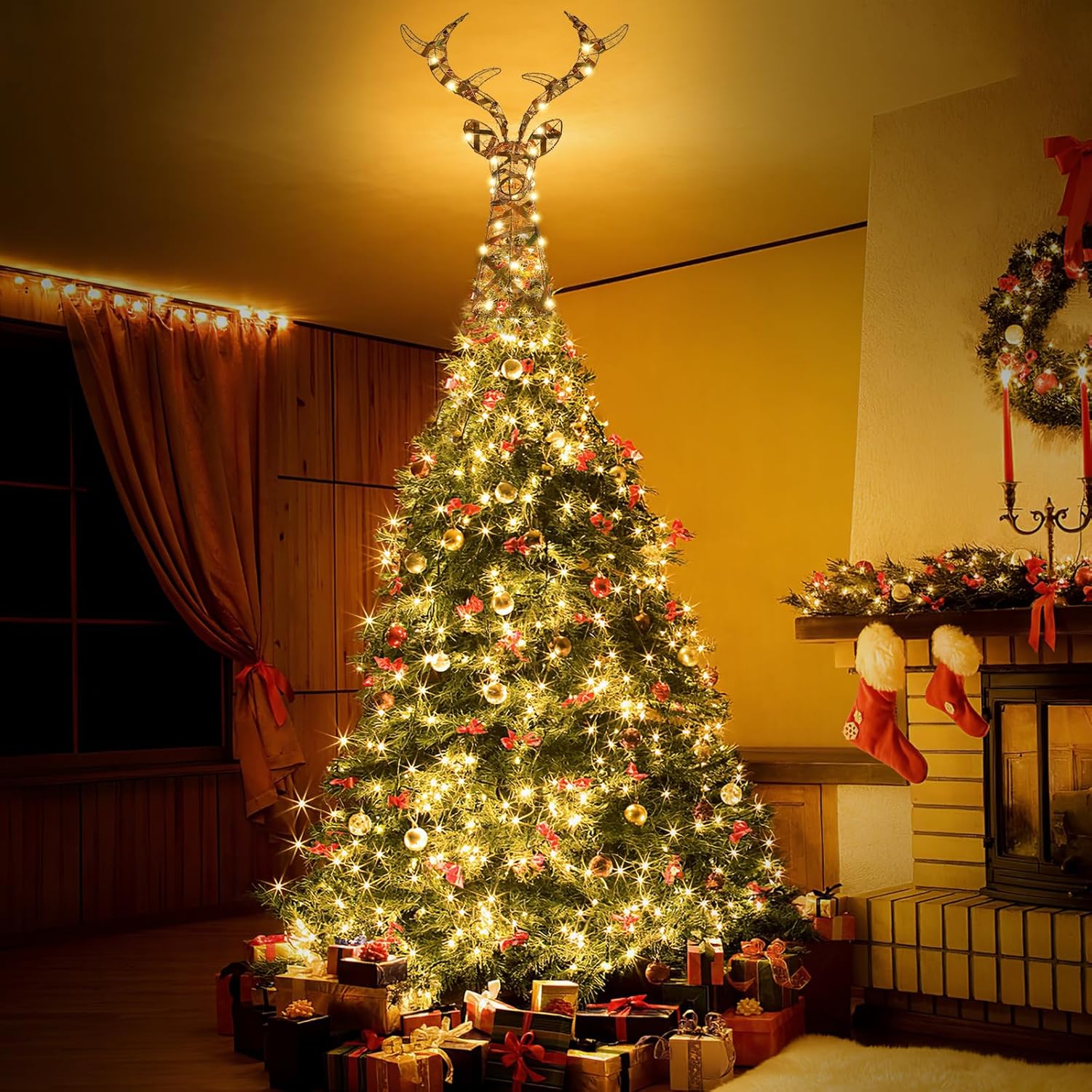 Roylvan Christmas Star Tree Topper with 8 Lighting Modes, USB Lighted Tree Topper with 20 LED Lights, Shiny Treetop Christmas Tree Decoration for Indoor Outdoor Holiday Home Ornament Gift, 9.8 Inch(H)