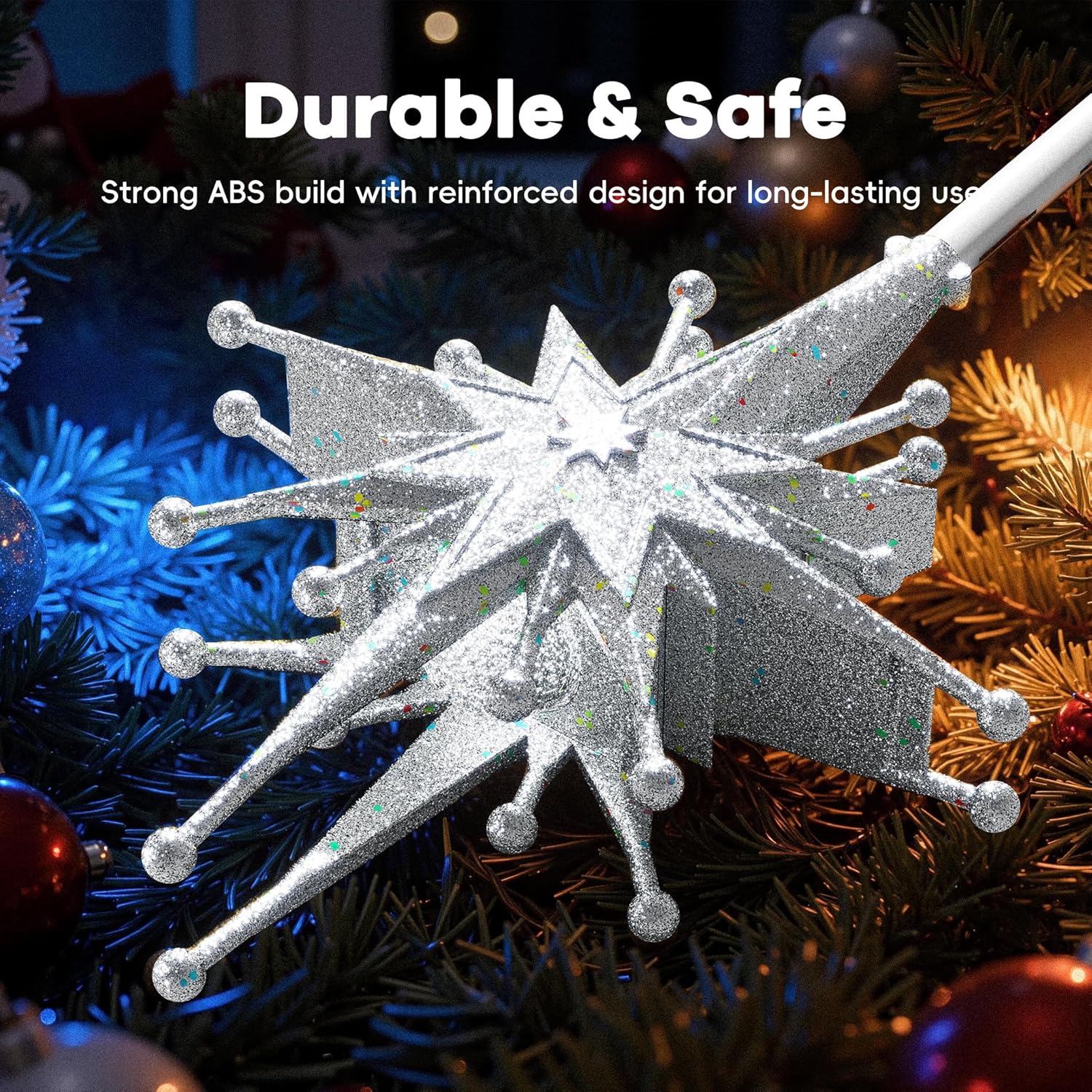 DG-Direct Christmas Tree Topper Lighted with Golden Snowflake Projector, Led Rotating Magic Snowflake, 3D Hollow Glitter Lighted Gold Snow Tree Topper for Christmas Tree Decorations