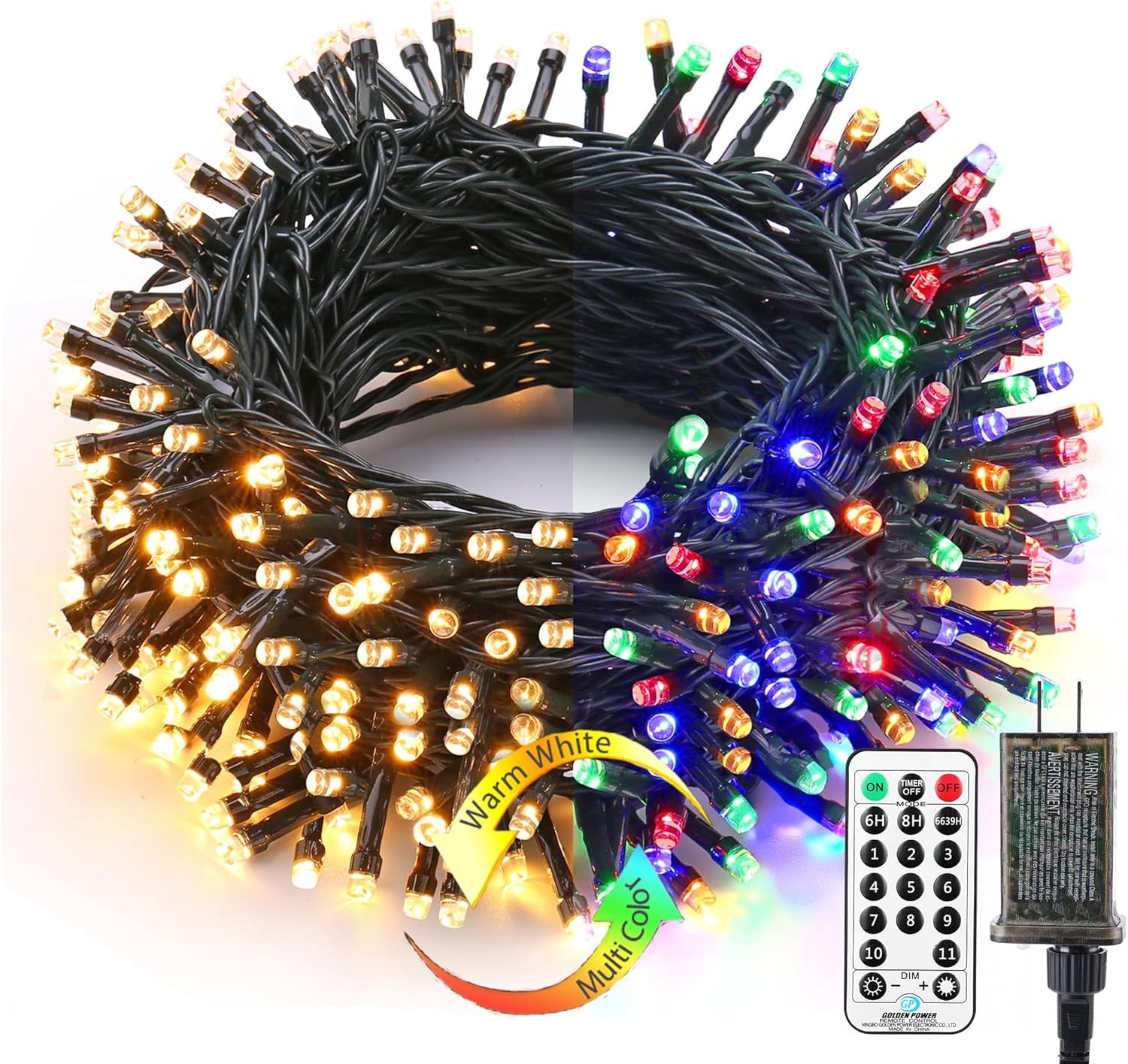 Brizled Color Changing Christmas Lights, 65.67ft 200 LED Cool White & Multicolor Christmas Lights, 11 Modes Remote Dimmable 29V Safe Adapter Outdoor Christmas Tree Lights String for Xmas Party Tree