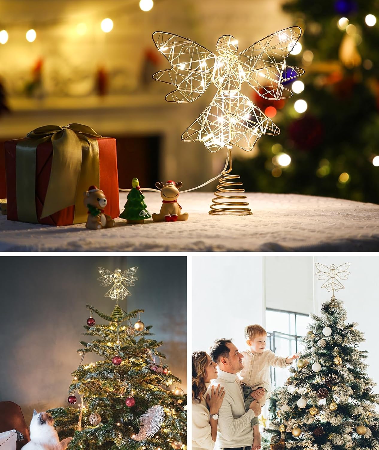 Roylvan Christmas Star Tree Topper with 8 Lighting Modes, USB Lighted Tree Topper with 20 LED Lights, Shiny Treetop Christmas Tree Decoration for Indoor Outdoor Holiday Home Ornament Gift, 9.8 Inch(H)