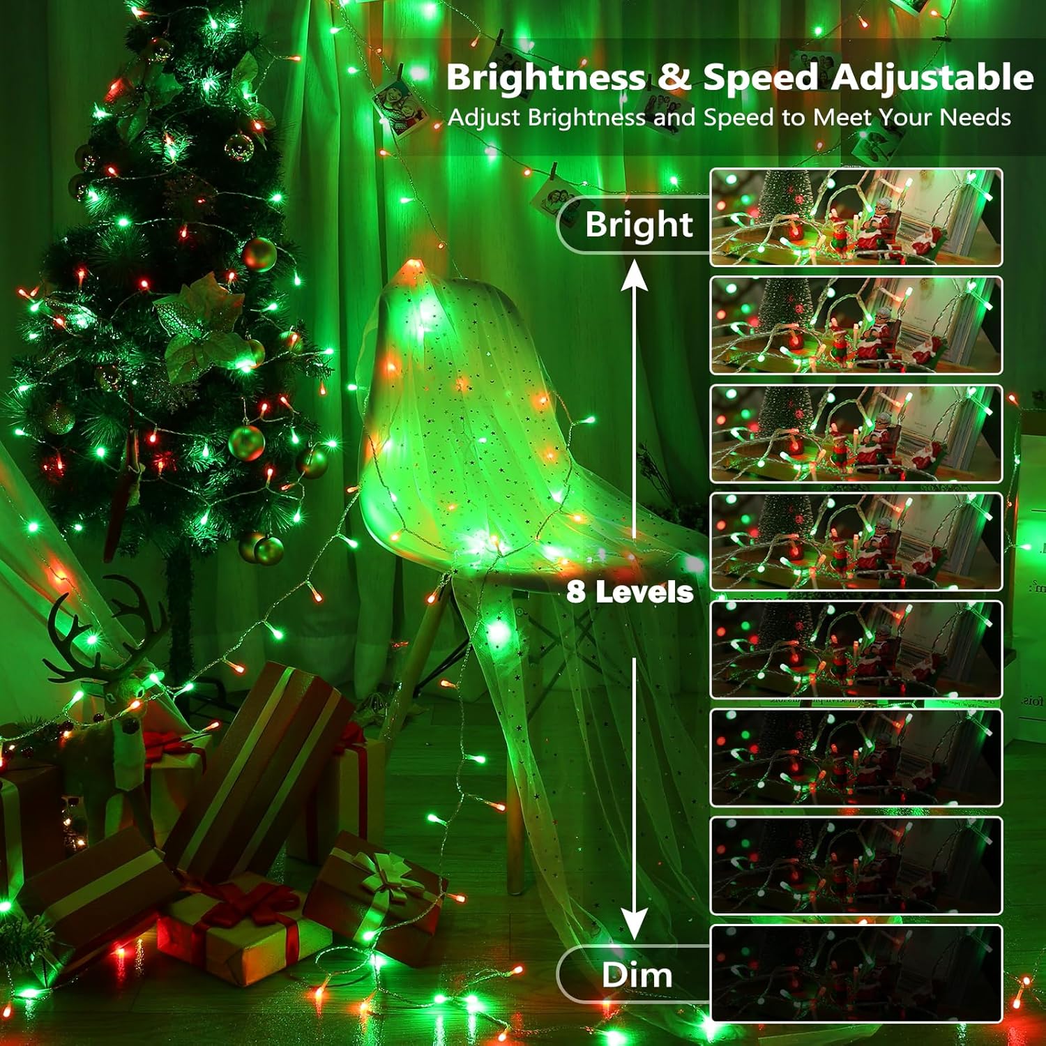 Brizled RGB Christmas Lights, 164ft 500 LED Color Changing String Lights, Dimmable Christmas Tree Light, Indoor Multifunctional Fairy Light with Remote for Outdoor Independence Day Xmas Party Decor