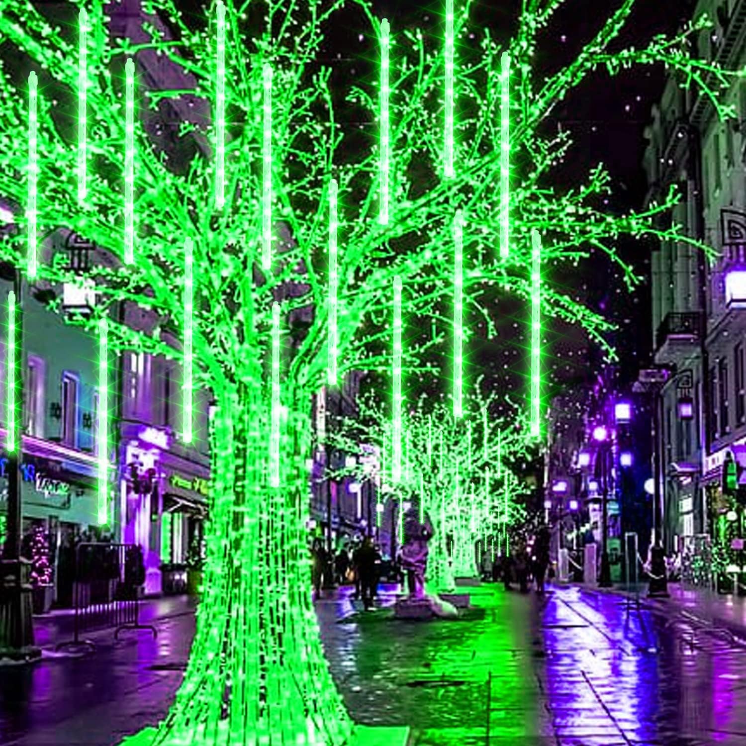 Dazzle Bright 864LED Christmas Light, Meteor Shower Rain Lights 11.8 Inch 24 Tubes, Waterproof Plug in Falling Rain Lights Christmas Decorations for Xmas Bushes Tree Yard Party (Blue)