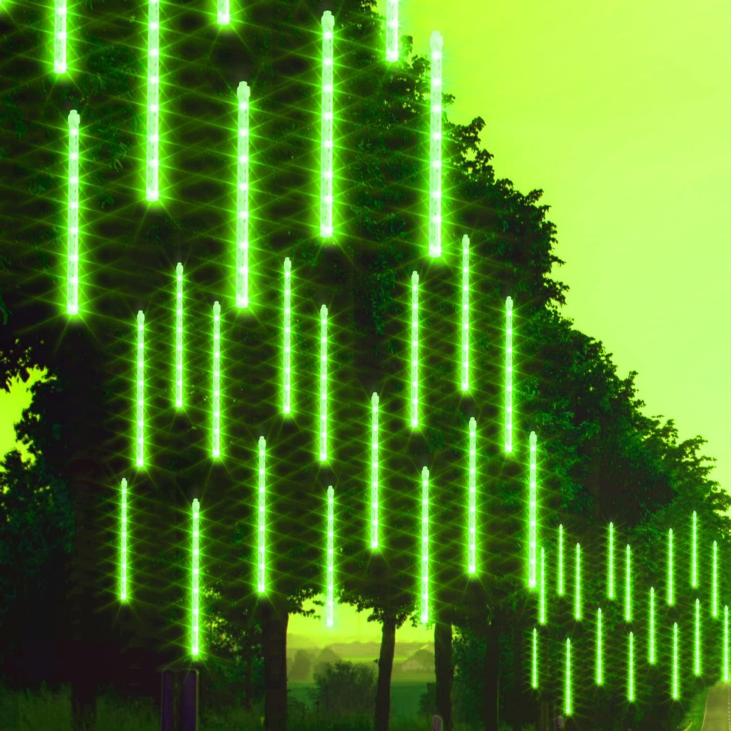 Dazzle Bright 864LED Christmas Light, Meteor Shower Rain Lights 11.8 Inch 24 Tubes, Waterproof Plug in Falling Rain Lights Christmas Decorations for Xmas Bushes Tree Yard Party (Blue)