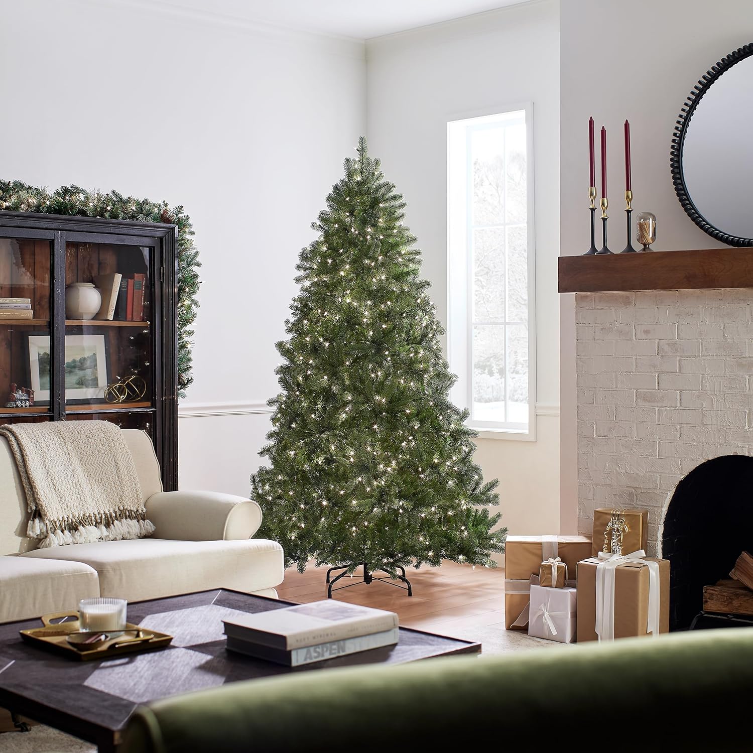 National Tree Company 6.5 ft Pre-Lit Downswept Douglas Fir Artificial Christmas Tree, 650 Clear Lights, 1,227 Tips, Includes Stand, Green