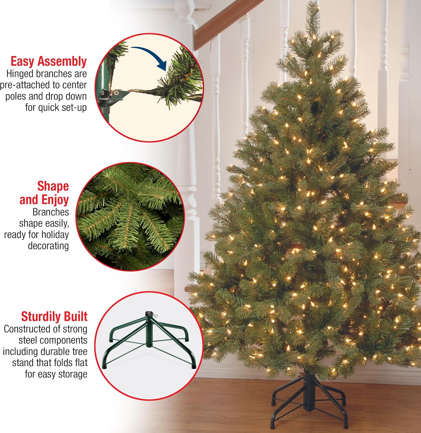 National Tree Company 6.5 ft Pre-Lit Downswept Douglas Fir Artificial Christmas Tree, 650 Clear Lights, 1,227 Tips, Includes Stand, Green