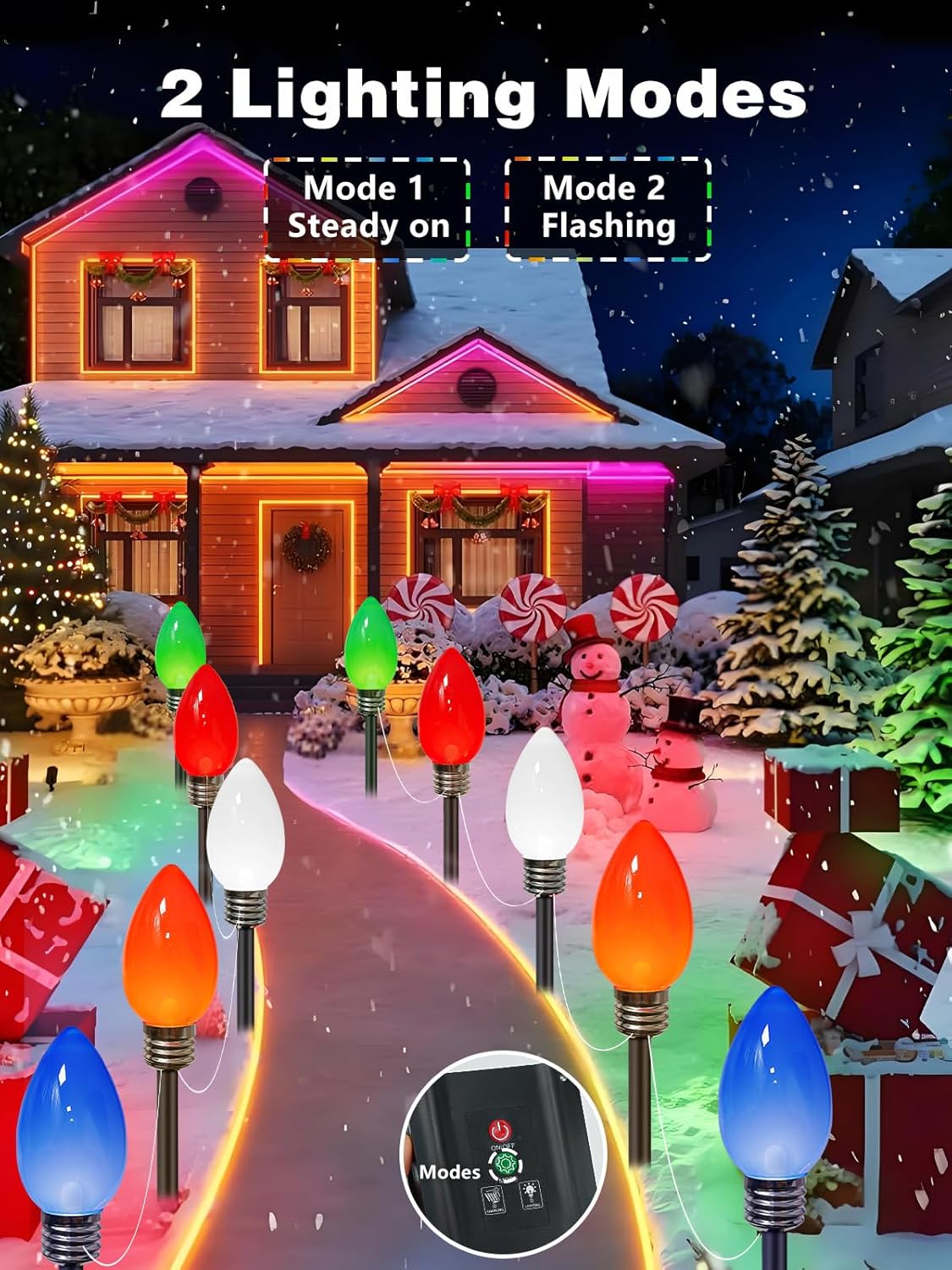 2-Pack Extentable C9 Christmas Lights Outdoor Indoor, 66 FT 100 LED Christmas String Lights Plug in with 8 Modes & Timer, Waterproof Fairy Twinkle Light for Xmas Tree Yard Decorations (Multi-Colored)