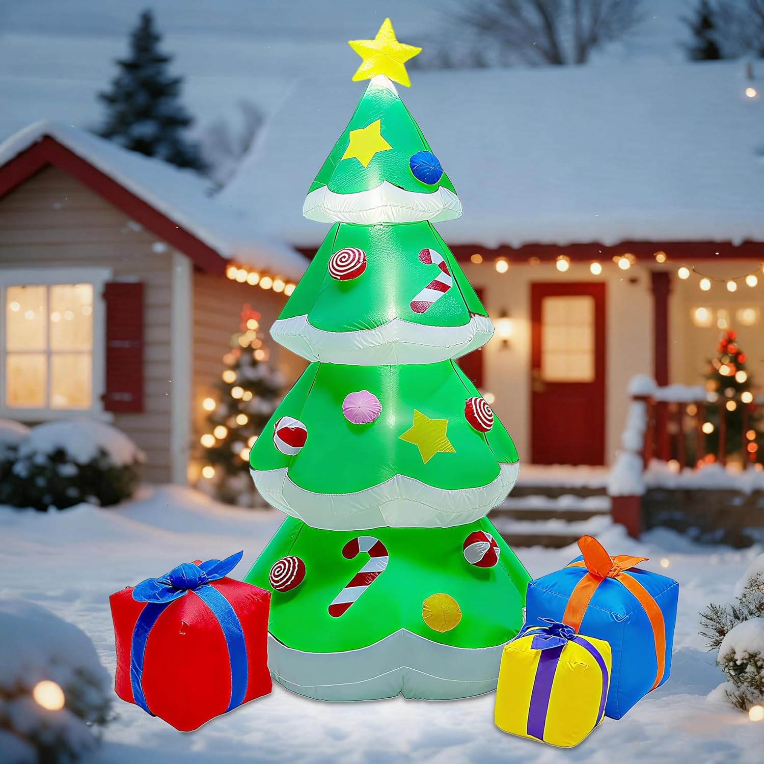 7 FT Inflatable Christmas Tree with Led Lights, Lighted Christmas Tree for Blow Up Yard Decoration, Indoor Outdoor Yard Garden Christmas Decoration