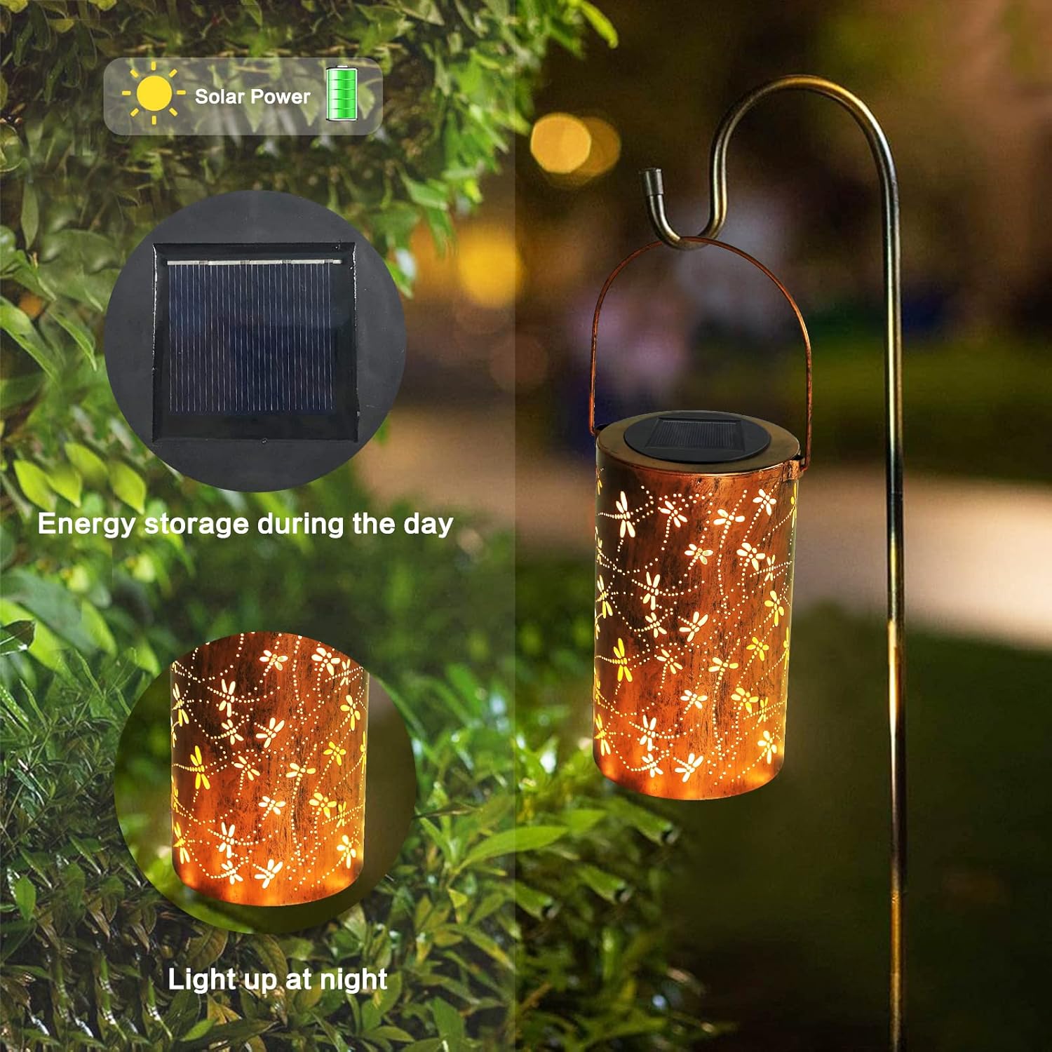 Christmas Gifts For women,Solar Lanterns Outdoor Hanging Lantern Lights, Dragonfly Hollowed-Out Metal Decor Lantern, Waterproof LED Decorative Garden Light - Delicate Garden Decoration for Patio, Yard