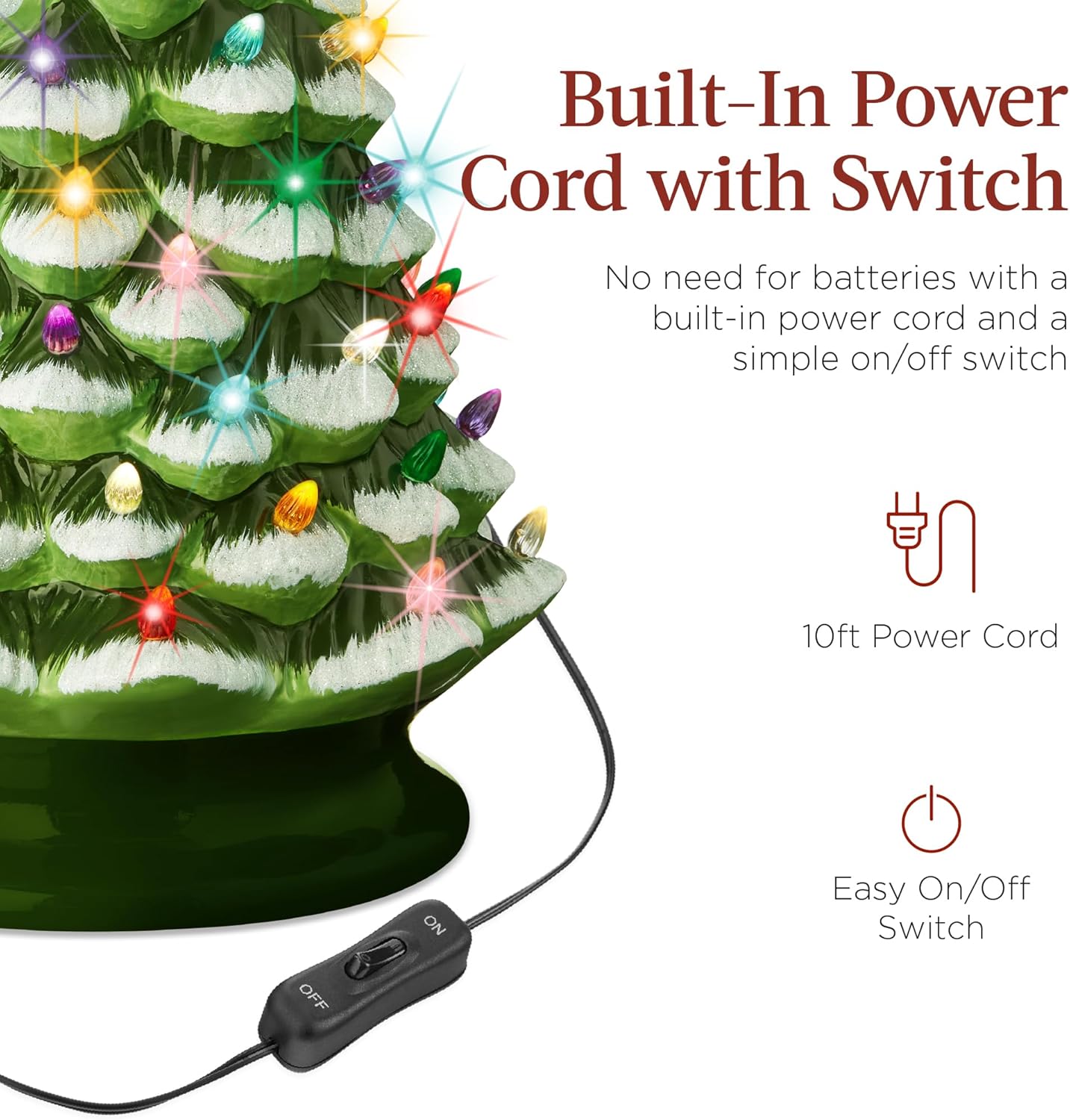 Best Choice Products 18in Large Ceramic Christmas Tree, Pre-lit Hand-Painted Tabletop Holiday Decoration w/Power Cord, 2 Star, 93 Multicolored Bulbs, LED Lights - Green