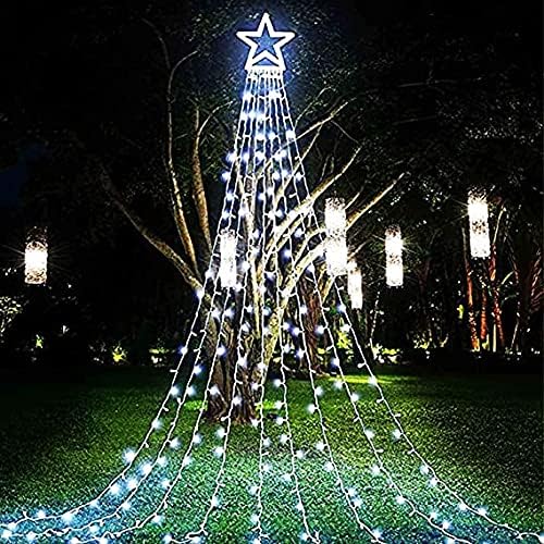 PUHONG Christmas Lights, Decorations Star Lights, 320 LED Christmas Tree Lights Outdoor, 16.4Ft String Lights, 8 Light Modes with 12 Lighted Star for Xmas New Year (Iron-Multicolor)