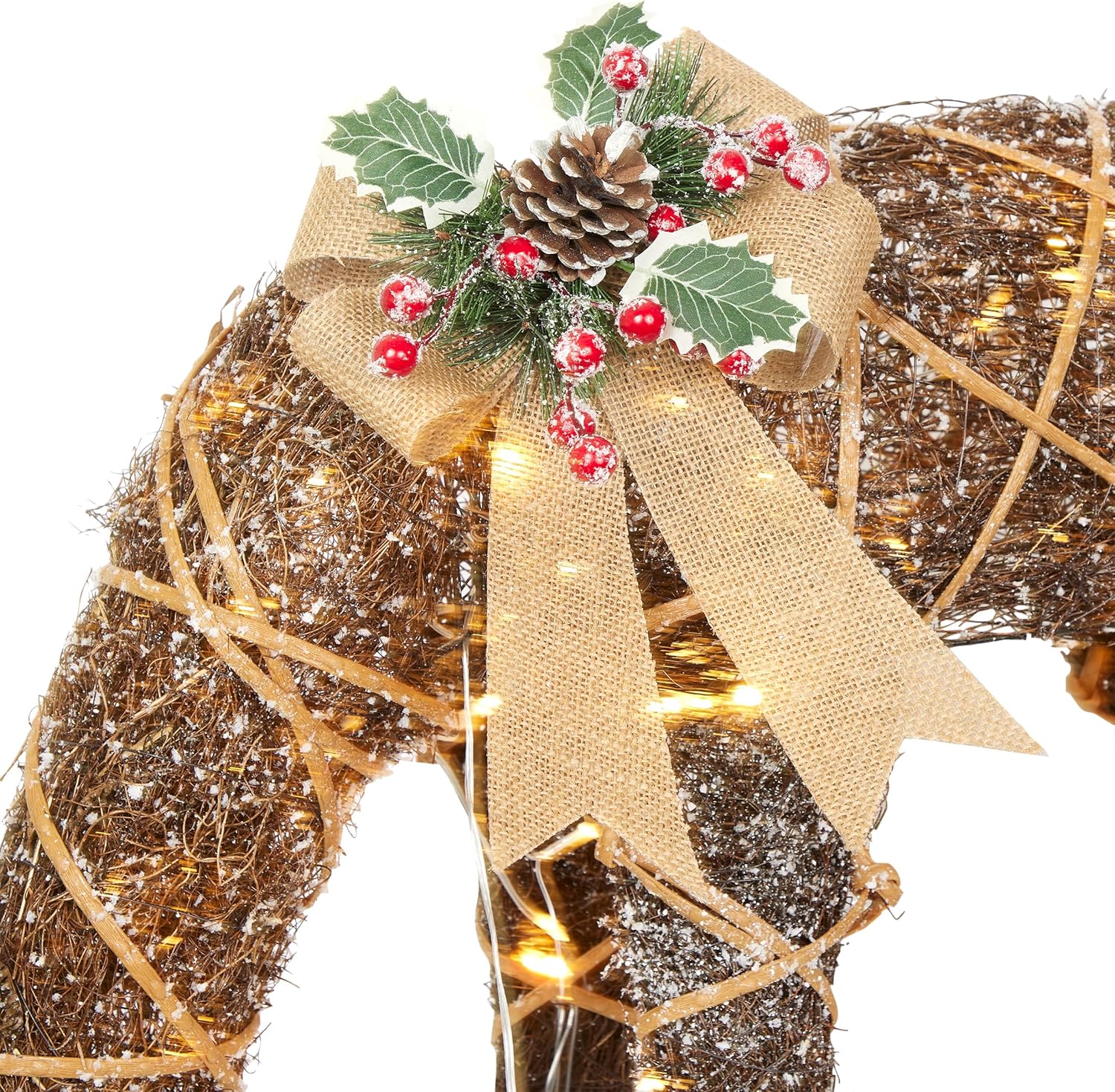 Alpine Corporation 24 Tall Outdoor Rattan Grazing Reindeer Lawn Decoration with White LED Lights, Christmas Yard Decor, Holiday Garden Display