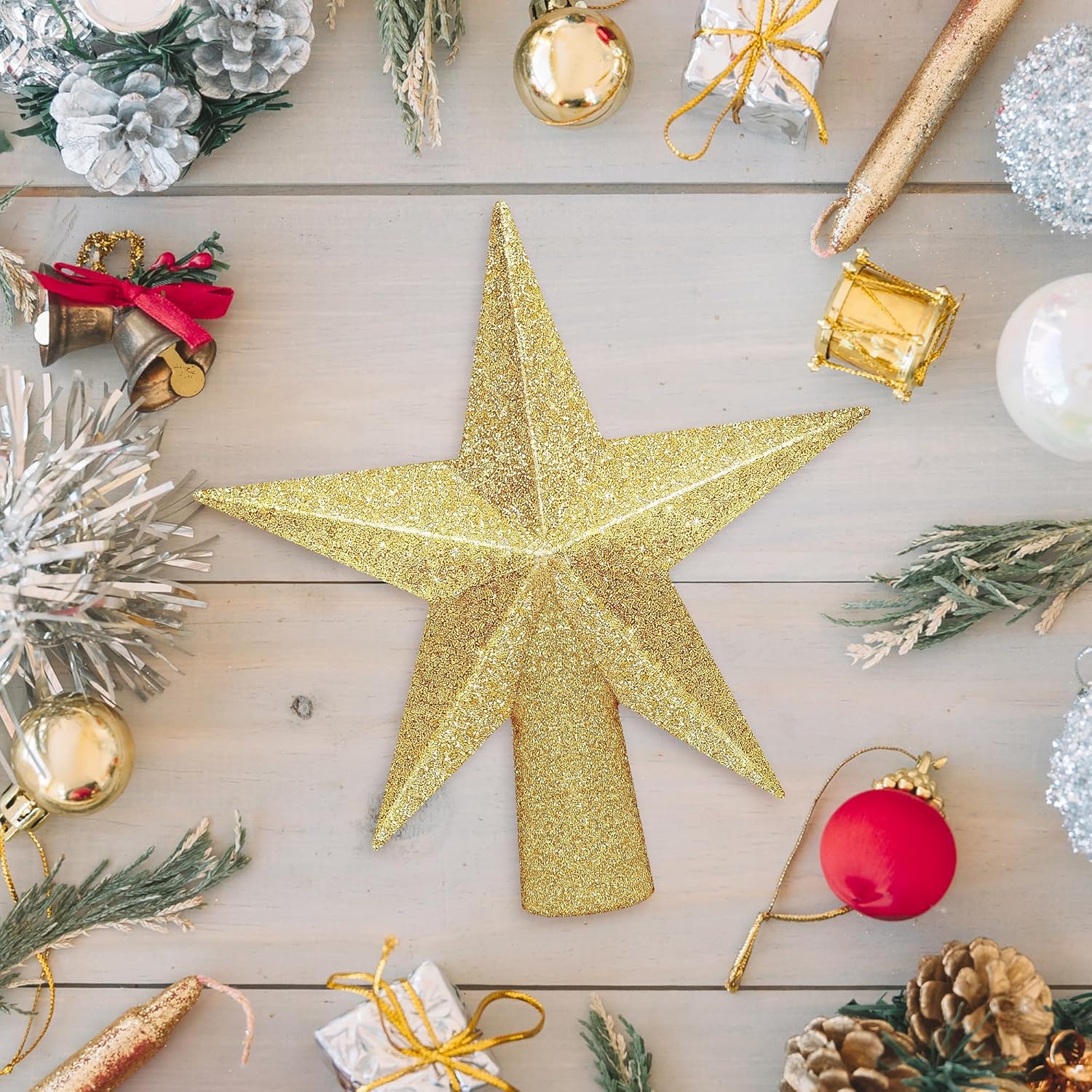 Christmas Tree Star Topper, 8 Gold Xmas Star Tree Decorations, 3D Shatterproof Bethlehem Star Tree Topper Decorations, Waterproof Christmas Tree Topper Decor for Holiday Home Outdoor Ornament