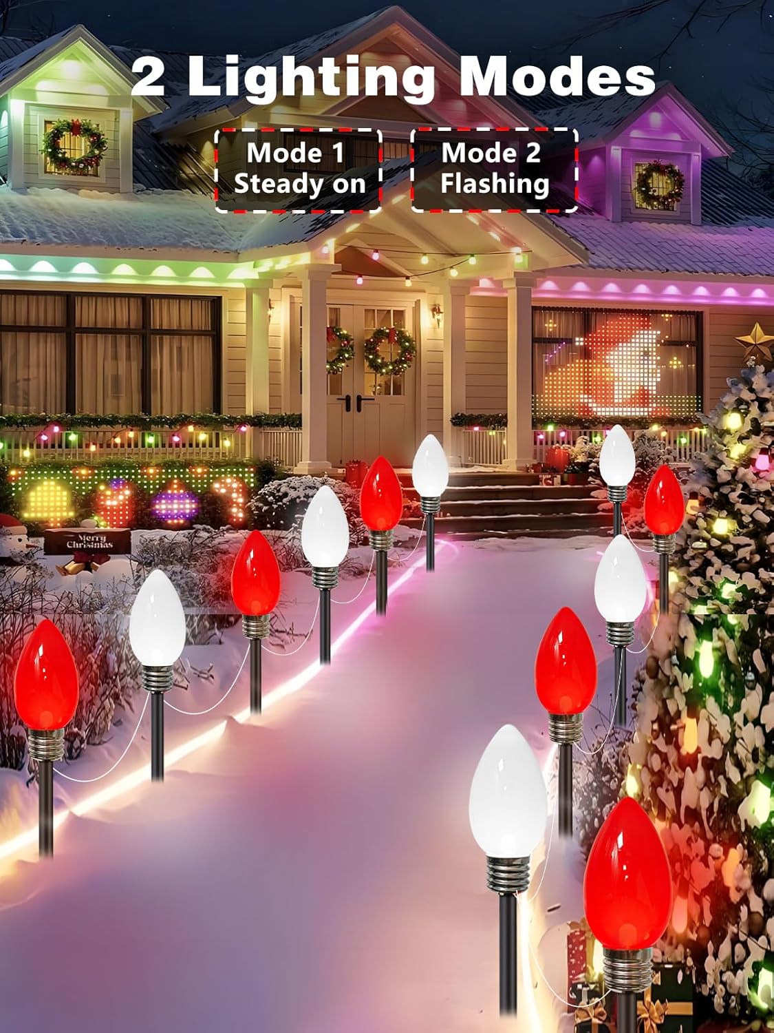 2-Pack Extentable C9 Christmas Lights Outdoor Indoor, 66 FT 100 LED Christmas String Lights Plug in with 8 Modes & Timer, Waterproof Fairy Twinkle Light for Xmas Tree Yard Decorations (Multi-Colored)