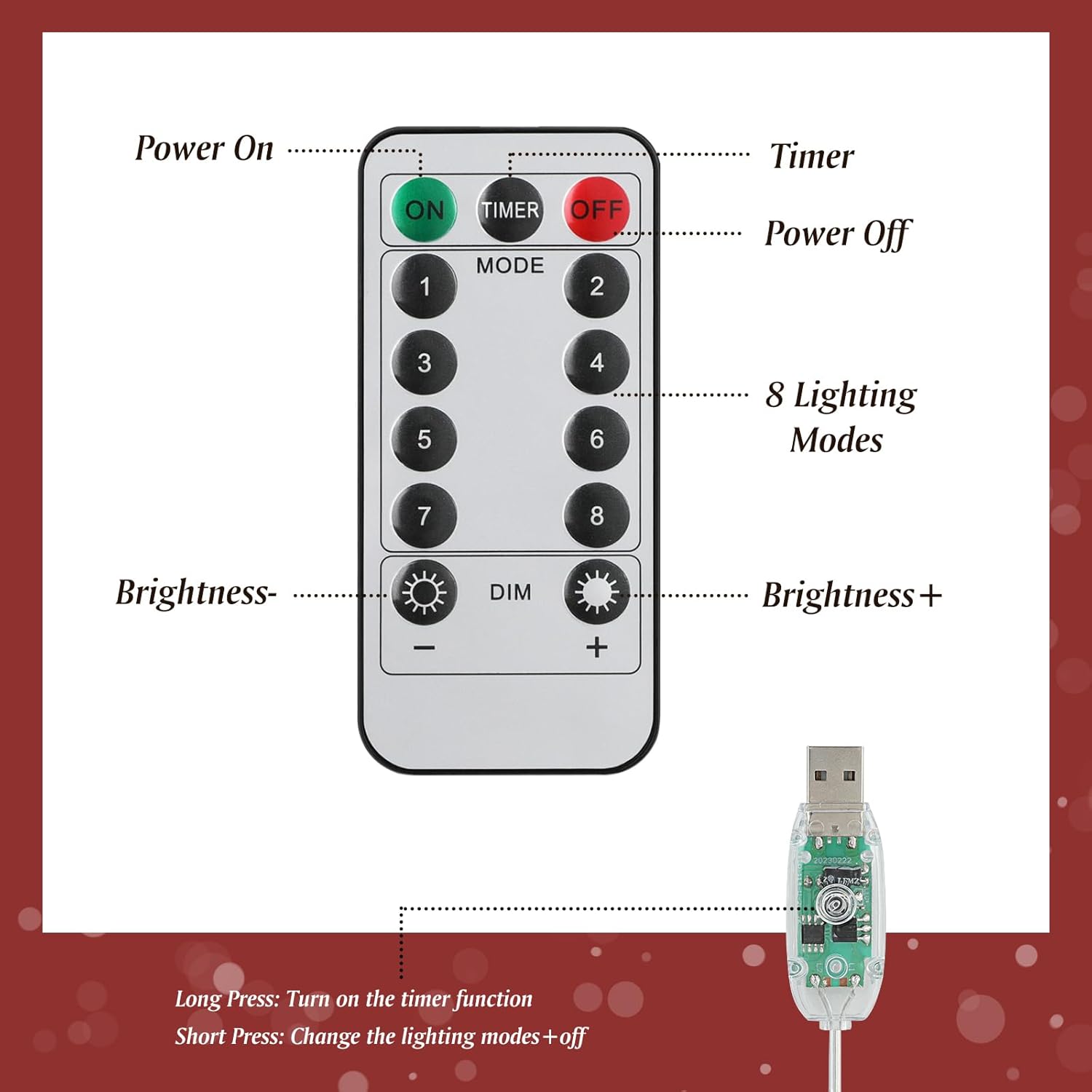 Roylvan Christmas Star Tree Topper with 8 Lighting Modes, USB Lighted Tree Topper with 20 LED Lights, Shiny Treetop Christmas Tree Decoration for Indoor Outdoor Holiday Home Ornament Gift, 9.8 Inch(H)