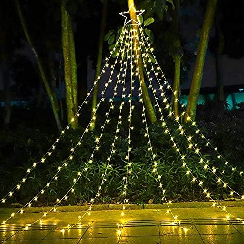 PUHONG Christmas Lights, Decorations Star Lights, 320 LED Christmas Tree Lights Outdoor, 16.4Ft String Lights, 8 Light Modes with 12 Lighted Star for Xmas New Year (Iron-Multicolor)