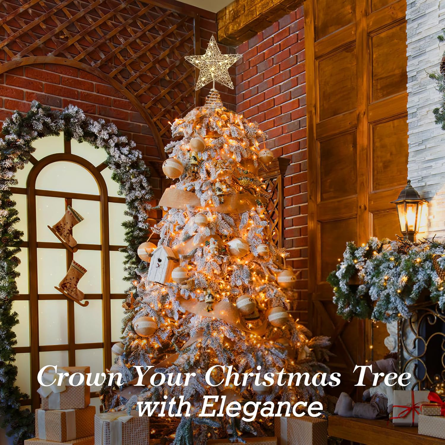 Roylvan Christmas Star Tree Topper with 8 Lighting Modes, USB Lighted Tree Topper with 20 LED Lights, Shiny Treetop Christmas Tree Decoration for Indoor Outdoor Holiday Home Ornament Gift, 9.8 Inch(H)