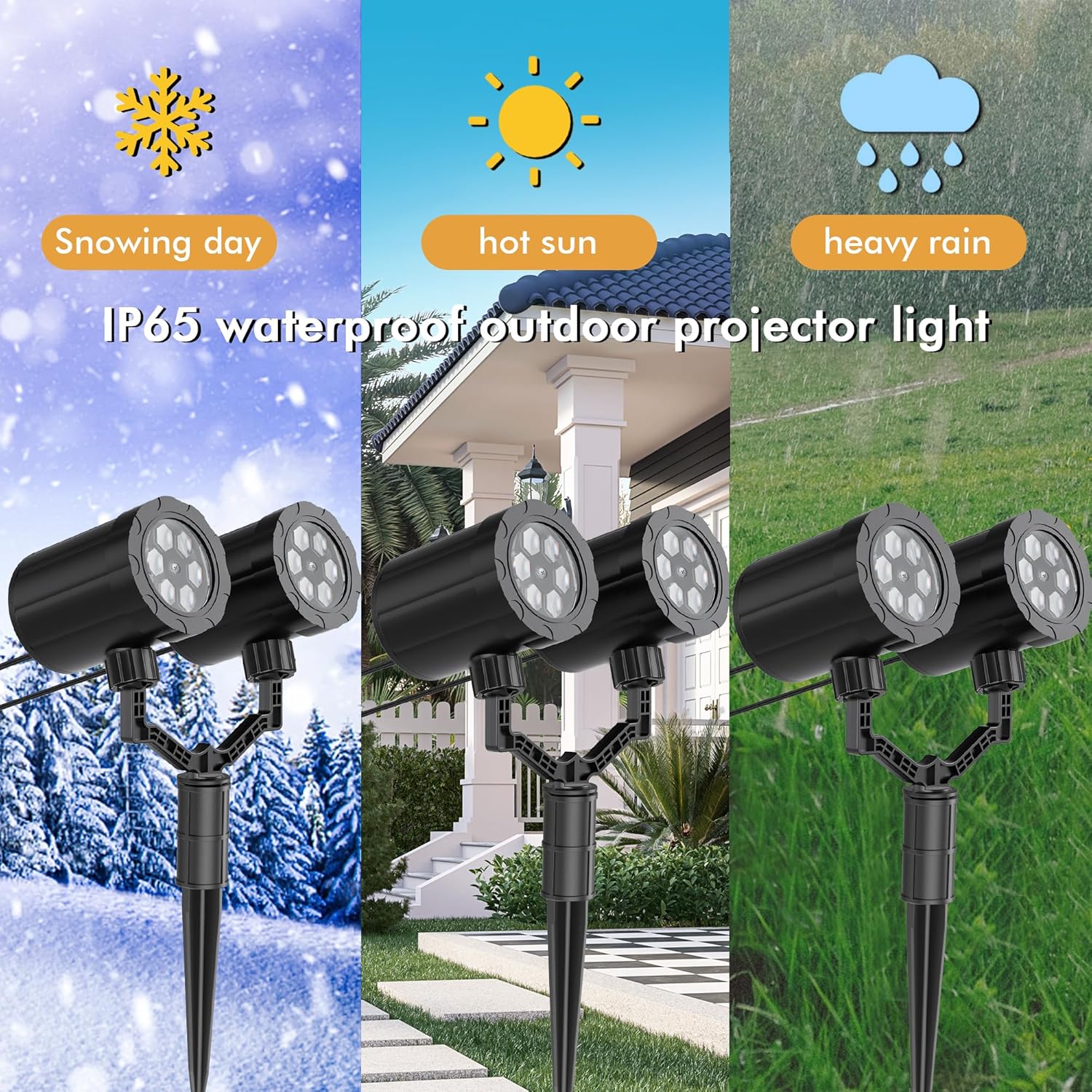 Christmas Projector Lights Outdoor, GUSODOR Dynamic Snowflake Projector IP65 Waterproof 360°Rotating LED Projection Lights for Indoor Outdoor Christmas Decoration, Holiday, Yard Decor-Dual-Head A