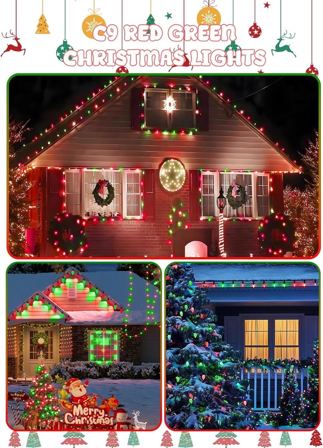 2-Pack Extentable C9 Christmas Lights Outdoor Indoor, 66 FT 100 LED Christmas String Lights Plug in with 8 Modes & Timer, Waterproof Fairy Twinkle Light for Xmas Tree Yard Decorations (Multi-Colored)