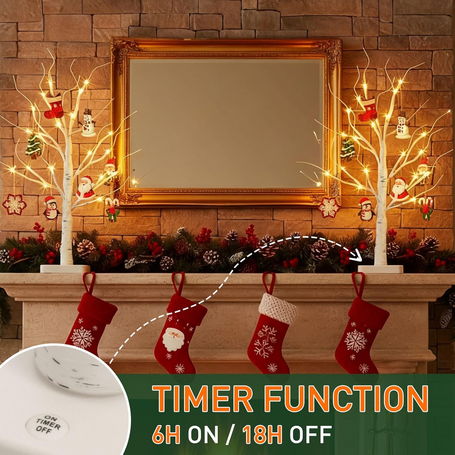 EAMBRITE Home Decorations Light Up White Birch Tree Indoor Christmas Decor, 4 Pack Battery Operated/USB Lighted Tabletop Money Tree Lamp Led Lights Xmas Wedding Centerpiece Table Room (2 Ft)