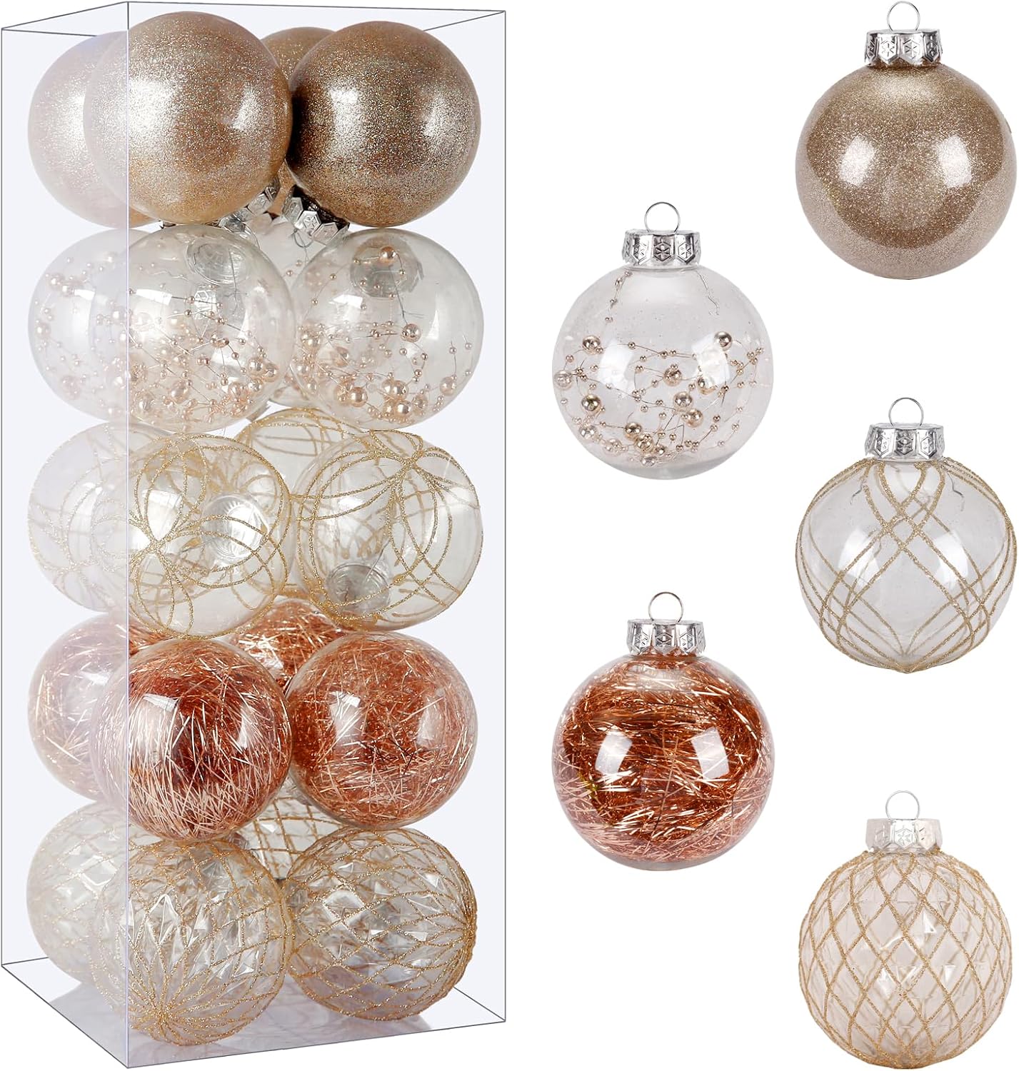 Clear Plastic Christmas Ball Ornaments, 30ct 2.36 Inch Champagne Balls for Tree Decoration - Shatterproof for Holiday Wedding Party Gifts