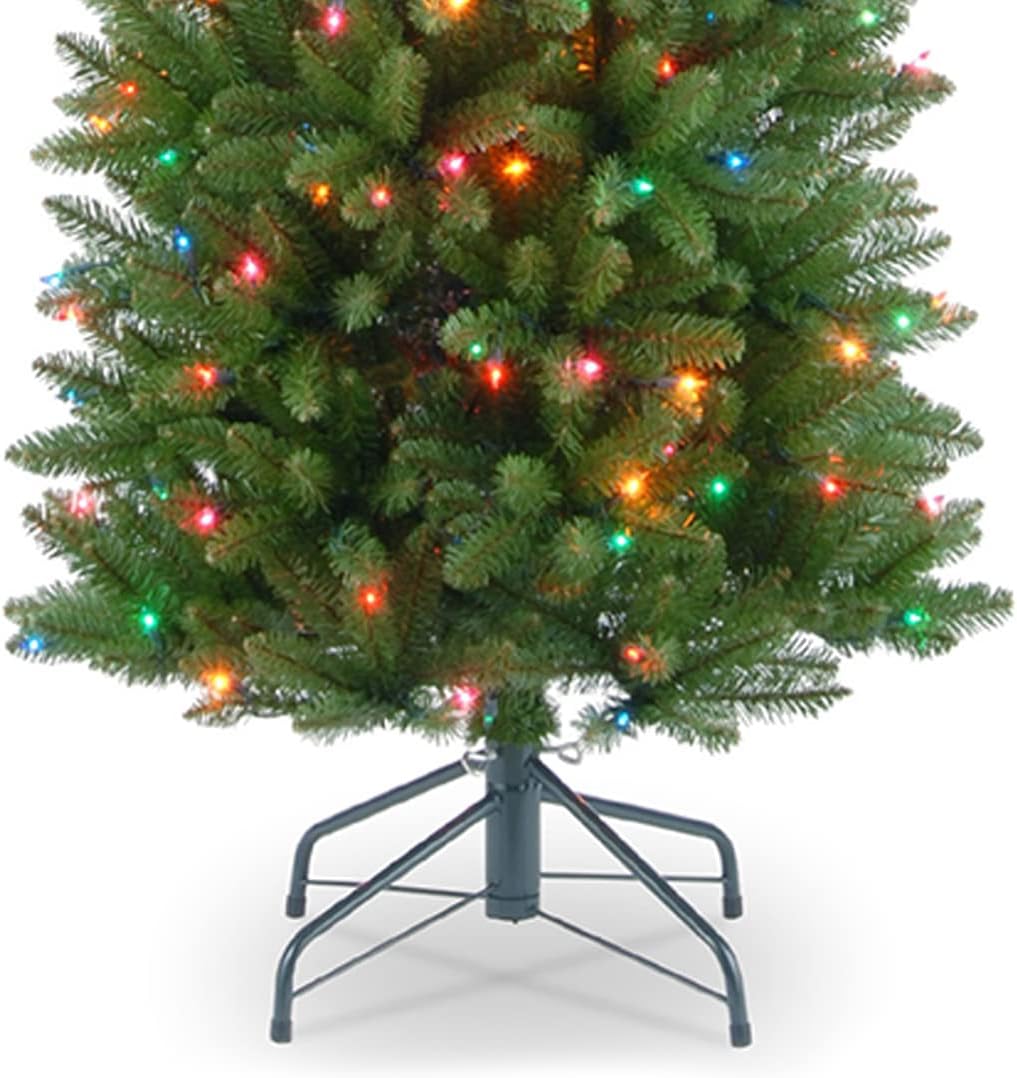 National Tree Company 6.5 ft Pre-Lit Kingswood Fir Slim Artificial Christmas Tree, 250 Multicolor Lights, 719 Tips, Includes Stand, Green