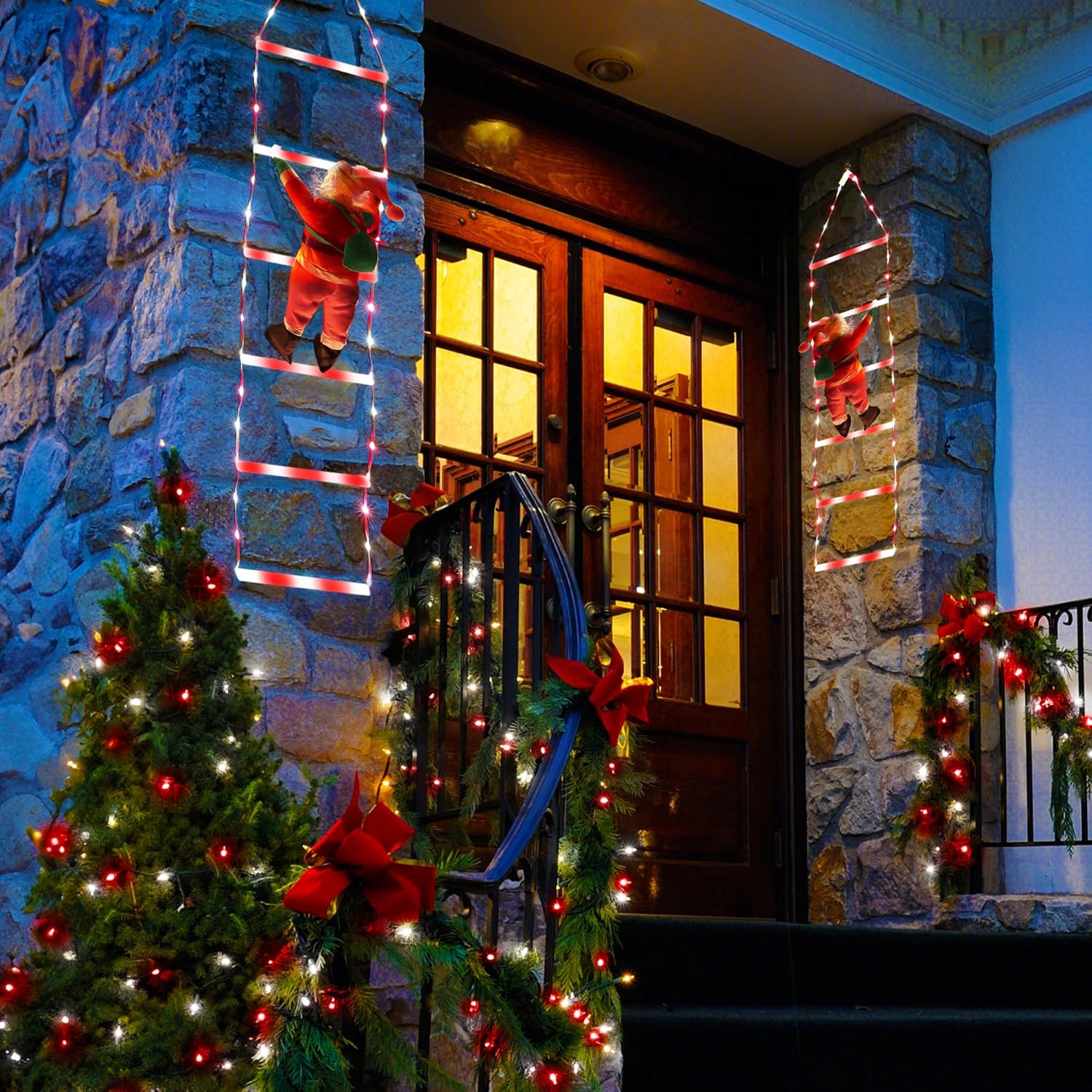 Toodour LED Christmas Lights - 10ft Christmas Decorative Ladder Lights with Santa Claus, Xmas Decorations Light for Indoor Outdoor, Window, Garden, Home, Wall, Xmas Tree Decor - Multicolor