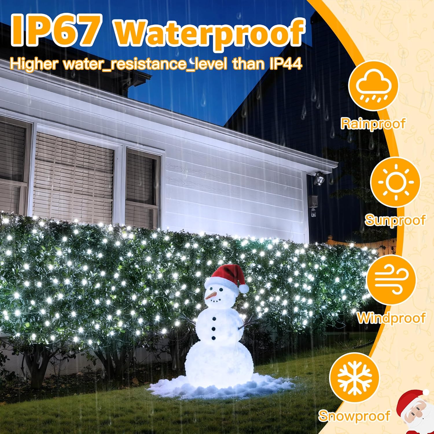 Ollny Net Lights Outdoor Mesh Light 10x7ft, 210LED Clear Wire Connectable Christmas Net Lights with 8 Modes, IP67 Waterproof Bush Light for Tree Wall Ceiling Outside Decorations, Warm White