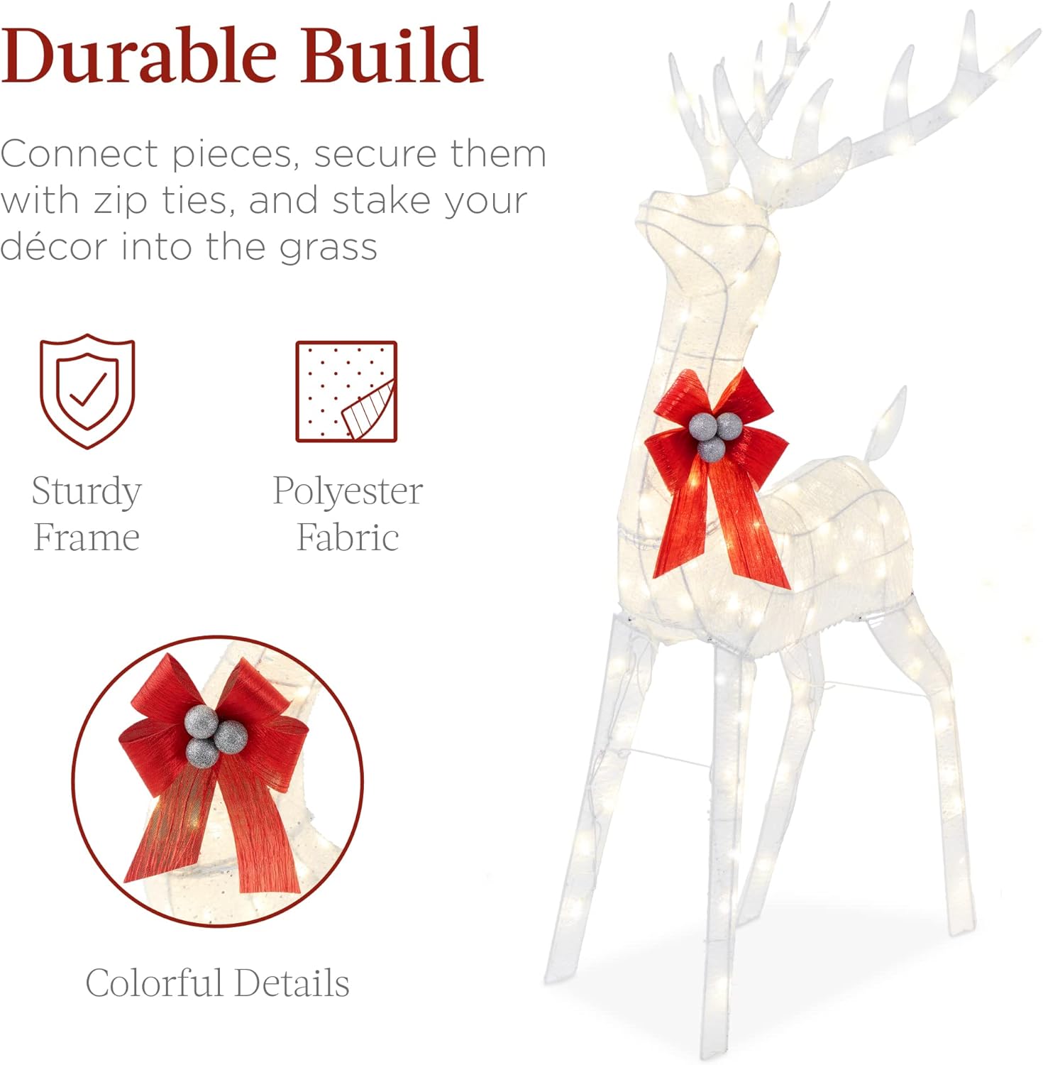 Best Choice Products Lighted Christmas 4ft Reindeer & Sleigh Holiday Outdoor Yard Decoration Set w/ 205 LED Lights, Stakes, Zip Ties - Gold