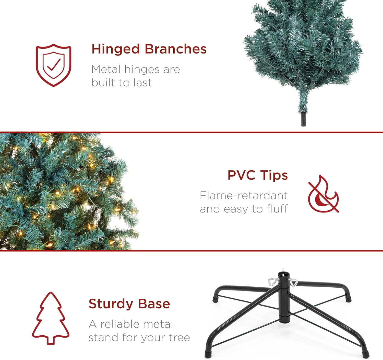 Best Choice Products Artificial Christmas Tree, 6ft Premium Pre-Lit Realistic Spruce Holiday Décor w/Dense Branches, Metal Base - Green Spruce