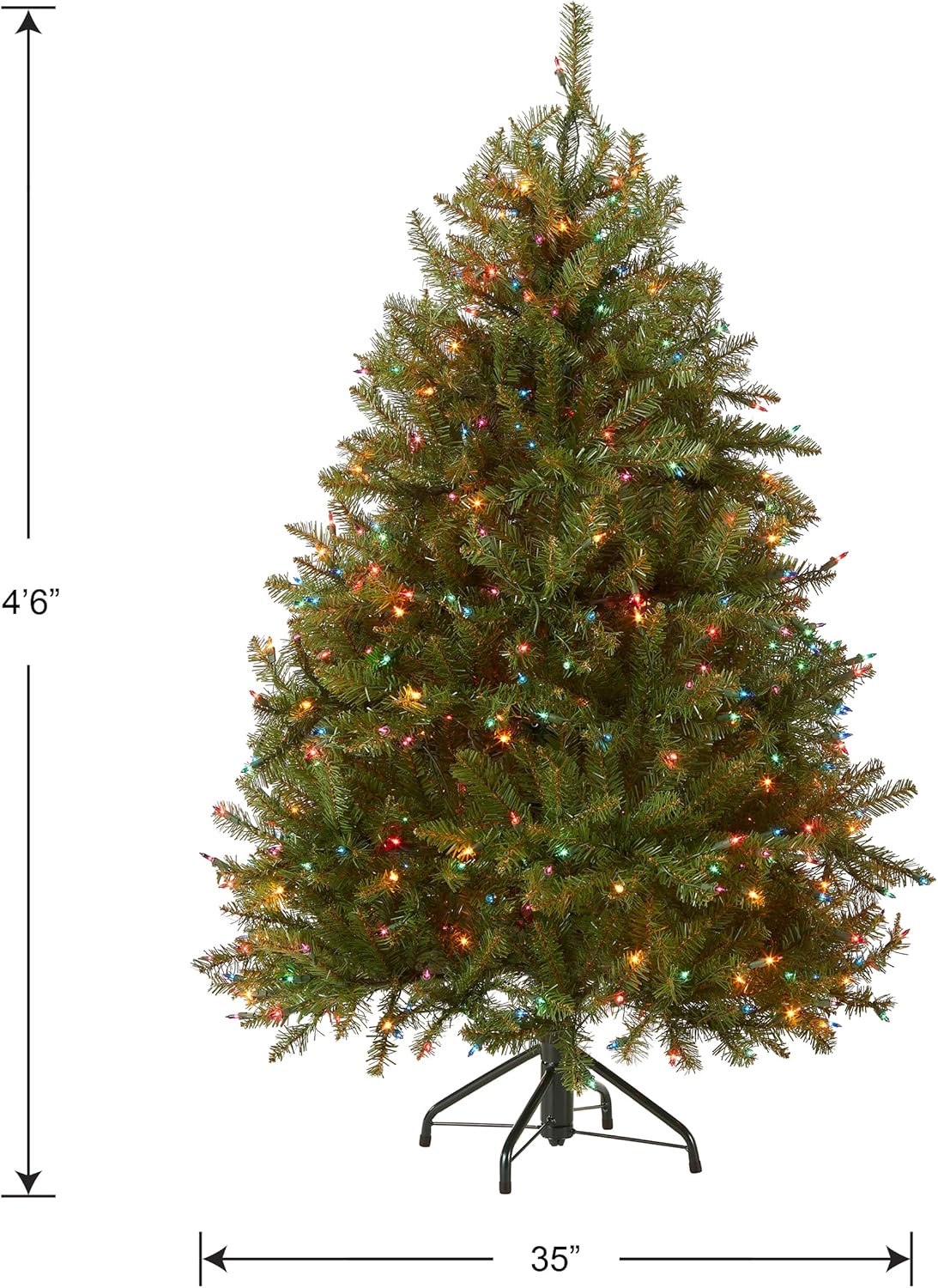 National Tree Company 4.5 ft Pre-Lit Dunhill Fir Artificial Christmas Tree, 450 Multicolor Lights, 763 Tips, Includes Stand, Green