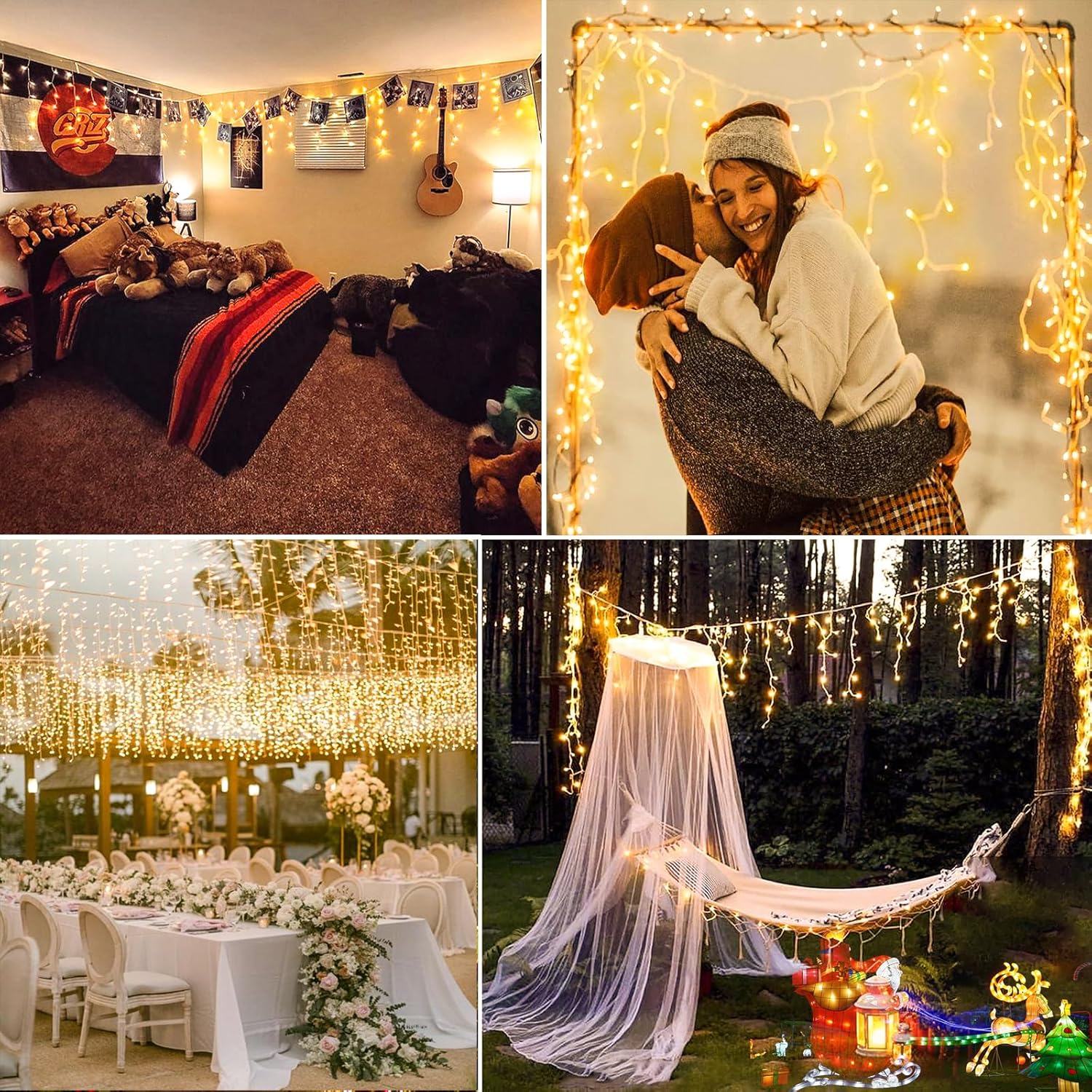 66ft Icicle Lights for Outside - 640 LED Christmas Lights Outdoor with 120 Drops 8 Modes, Plug in Twinkle Light Outside for Holiday Wedding Party Tree Room Indoor Thanksgiving Decoration, Warm White