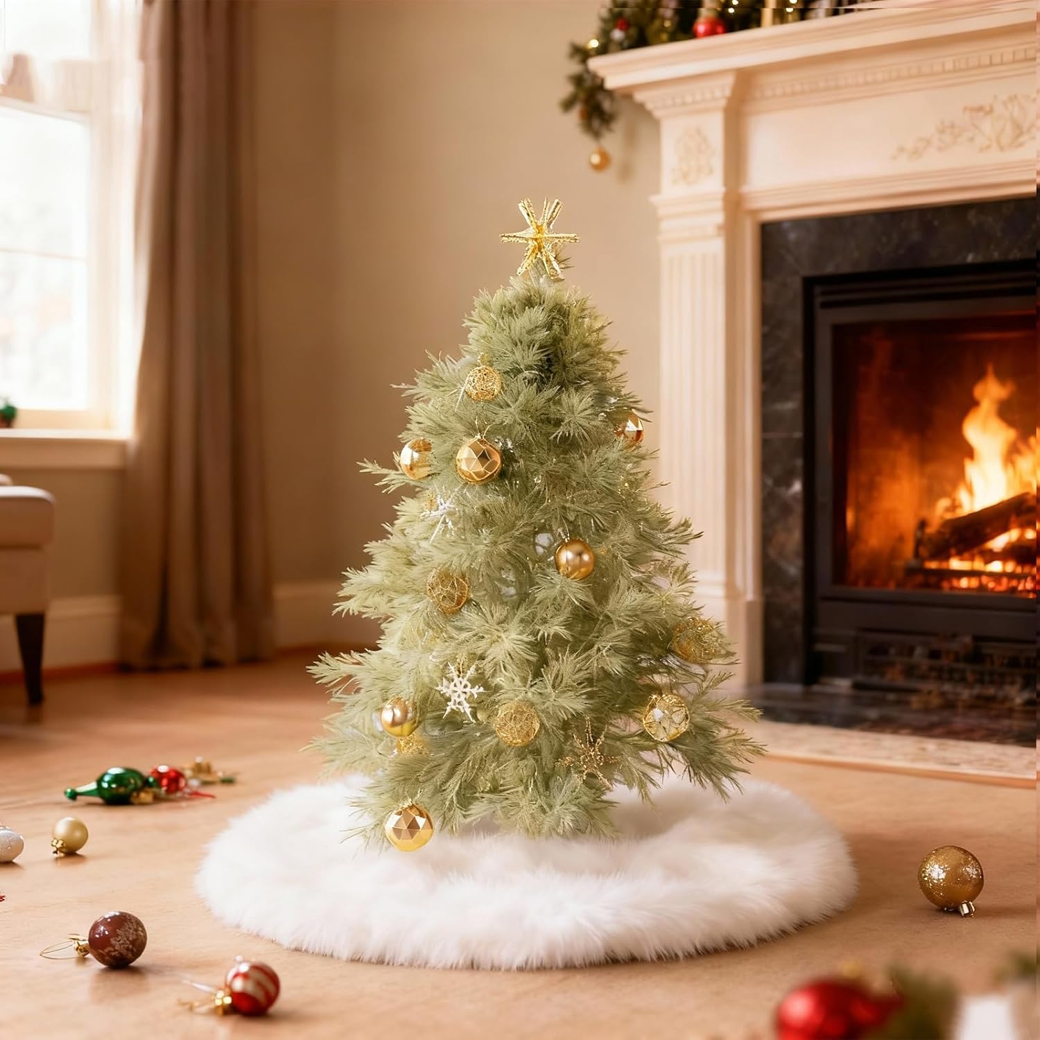 Christmas Tree Skirt 36 inch Wool Fur White Tree Skirt Small Snowy White Plush Velvet Tree Skirt Party Christmas Tree Decoration