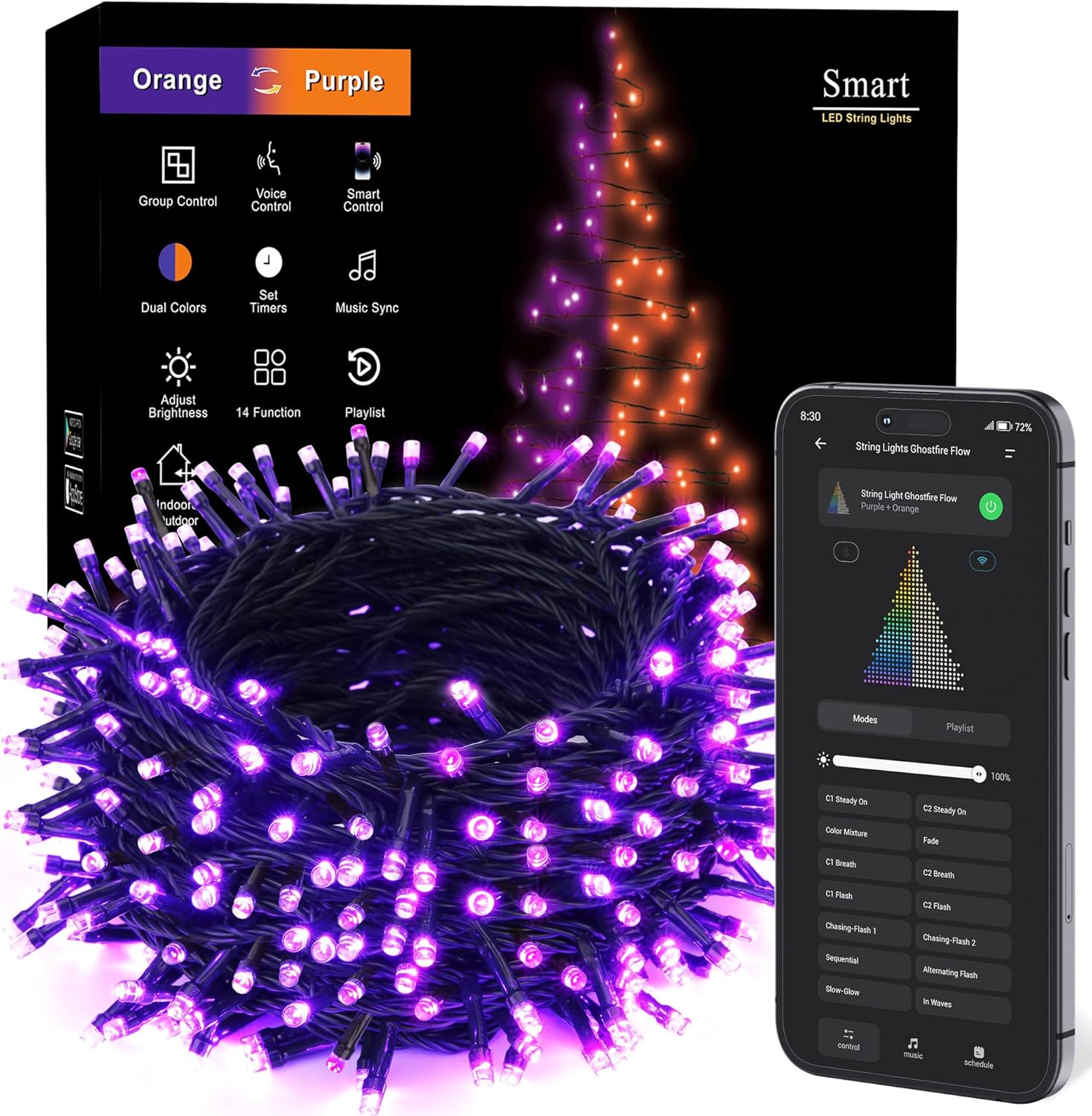 Brizled Color Changing Christmas Lights, 65.67ft 200 LED Cool White & Multicolor Christmas Lights, 11 Modes Remote Dimmable 29V Safe Adapter Outdoor Christmas Tree Lights String for Xmas Party Tree