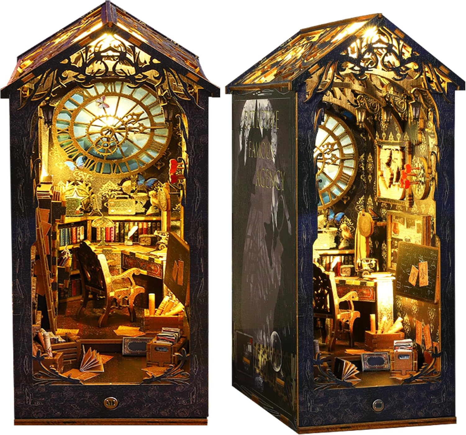 CRIOLPO Book Nook Kit - DIY Doll House Booknook, Book Nook Miniature Kit for Bookshelf Doll Houses for Adults Teen Halloween, 3D Wooden Puzzle Bookends with Sensor Led Light