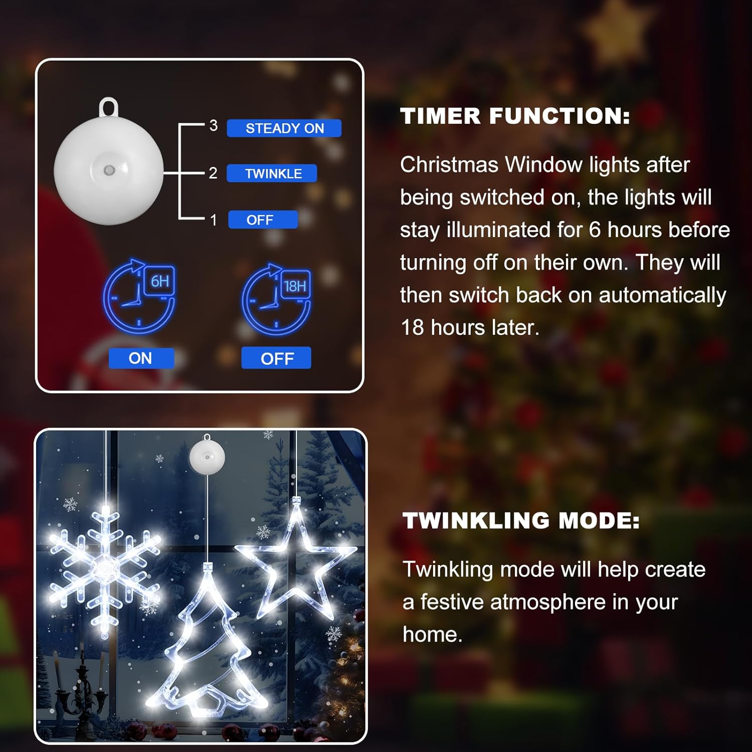 LYUBASA 3Pack Christmas Window Lights Decorations with Timer, Battery Powered Christmas Hanging White Lighted Snowflake Shaped LED Sucker for Xmas Lamp Tree Fireplace Indoor Decor