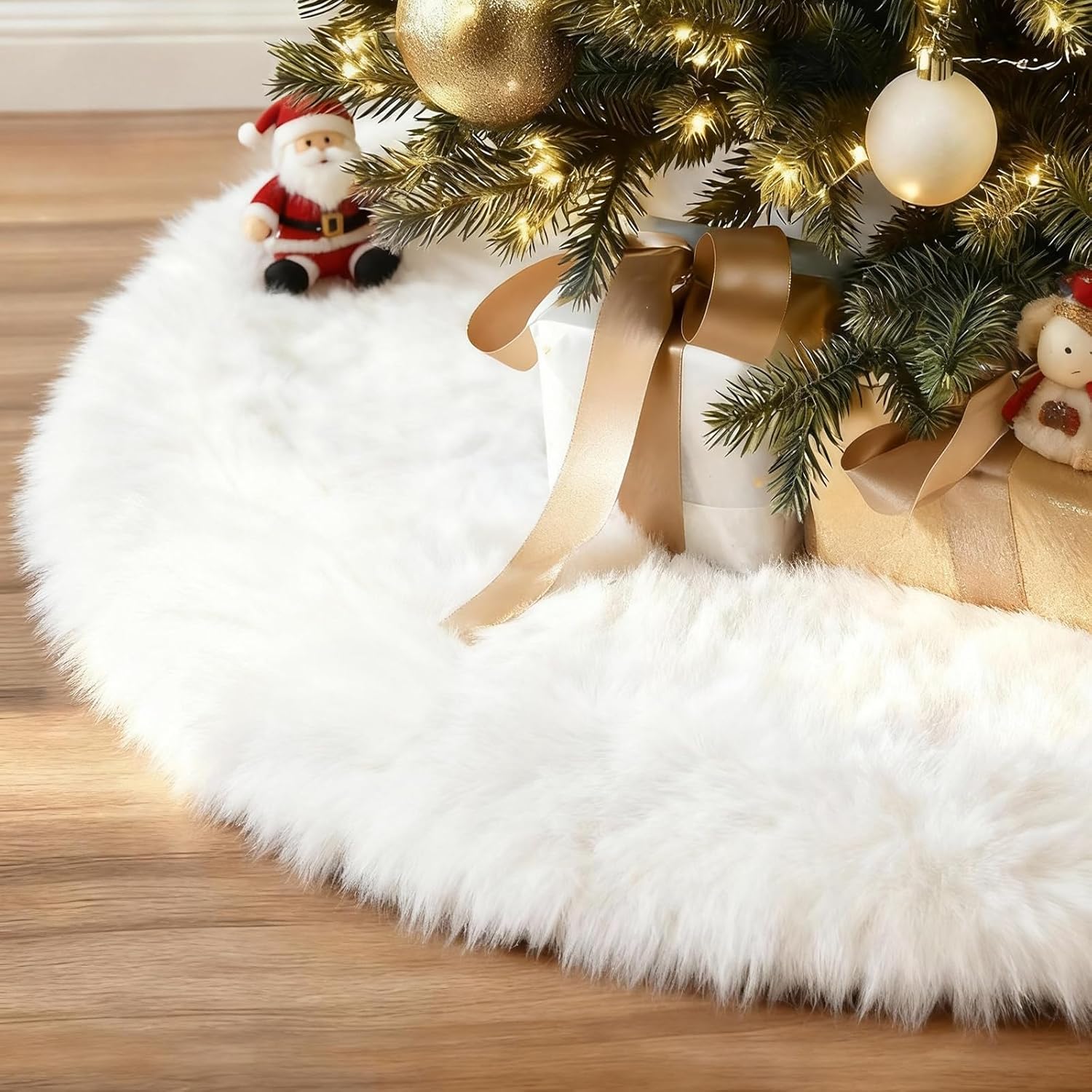 Christmas Tree Skirt 36 inch Wool Fur White Tree Skirt Small Snowy White Plush Velvet Tree Skirt Party Christmas Tree Decoration