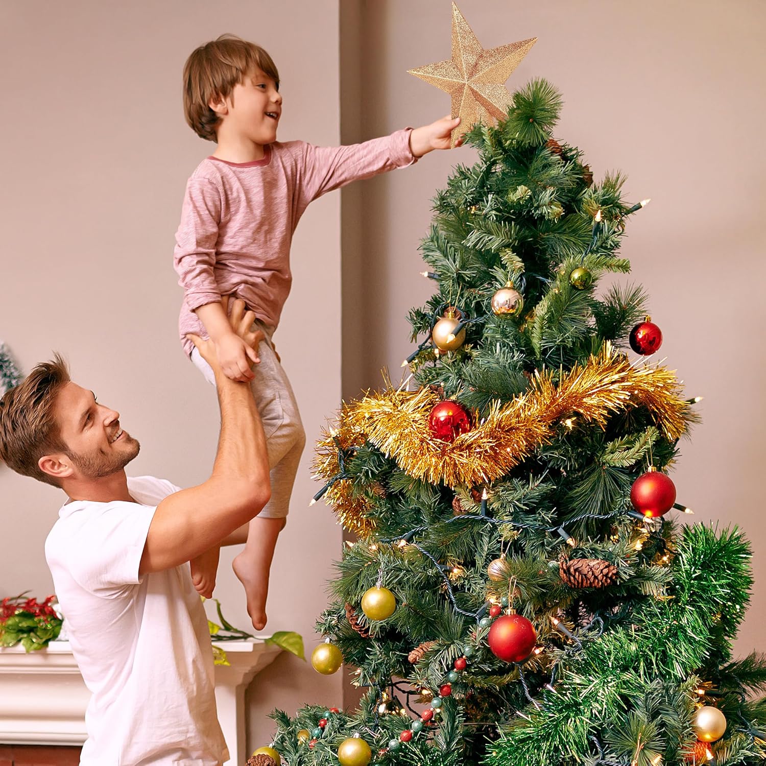 Christmas Tree Star Topper, 8 Gold Xmas Star Tree Decorations, 3D Shatterproof Bethlehem Star Tree Topper Decorations, Waterproof Christmas Tree Topper Decor for Holiday Home Outdoor Ornament