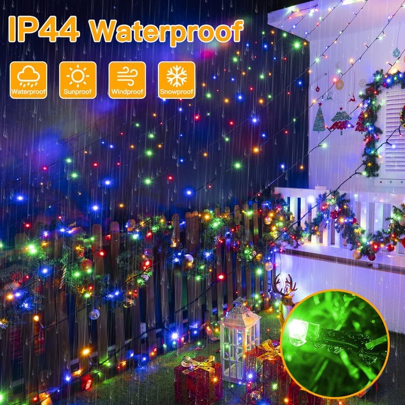 Ollny Christmas Lights, 210FT 640LED Christmas Tree Lights with 11 Modes Remote Control IP44 Waterproof Warm White to Multicolored Outdoor Christmas Lights for Outside Indoor Patio Xmas Decorations