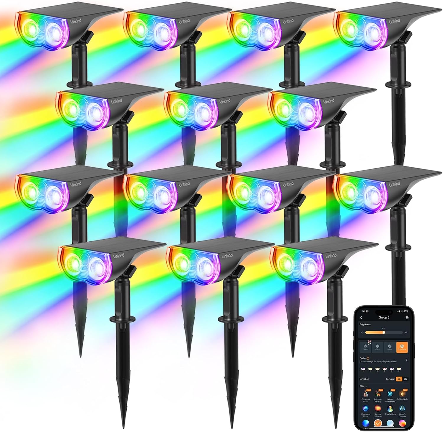 Linkind Smart Solar Spot Lights Outdoor SL5C, Solar Lights Outdoor Spotlight Color Changing APP/Voice Control Landscape Lighting, IP67 Christmas Decorations for Yard, Garden, Pathway(2 Pack)