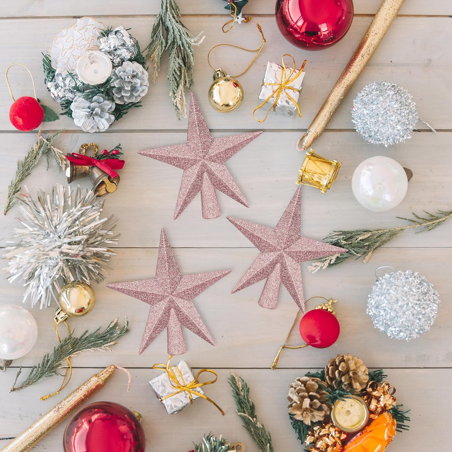 Christmas Tree Star Topper, 8 Gold Xmas Star Tree Decorations, 3D Shatterproof Bethlehem Star Tree Topper Decorations, Waterproof Christmas Tree Topper Decor for Holiday Home Outdoor Ornament