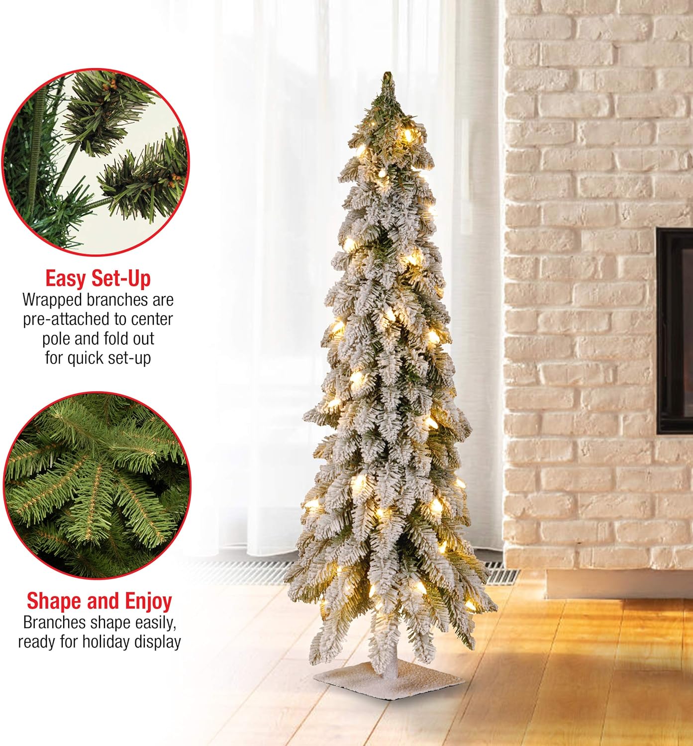 National Tree Company 3 ft Pre-Lit Flocked Downswept Forestree Mini Artificial Christmas Tree,50 Clear Lights, 198 Tips, Metal Plate Base, Green
