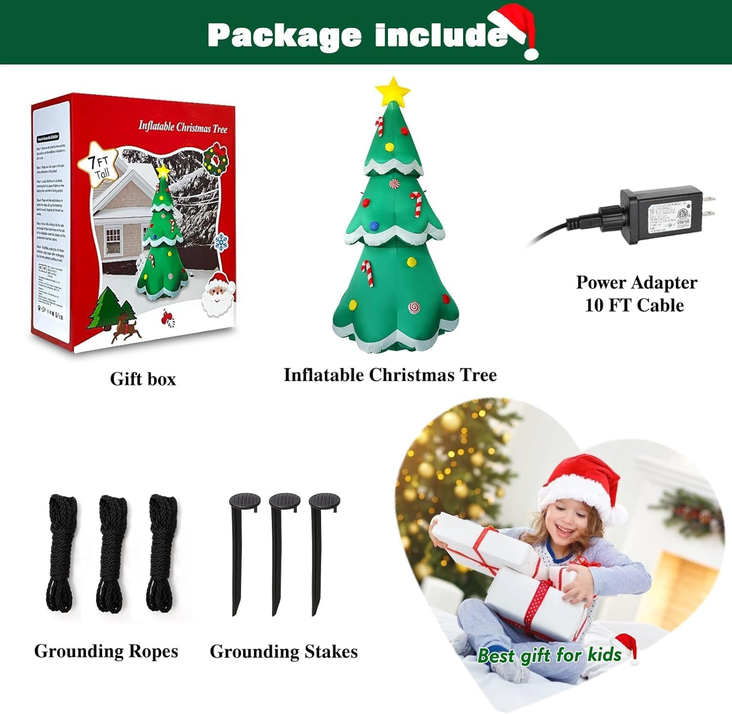 7 FT Christmas Inflatables Snowman Outdoor Yard Decorations, Christmas Blow up Snow Man with LED Lights & Black Hat, Winter Outside Decor for Holiday Party Patio Garden Lawn, Xmas New Year Kids Gifts