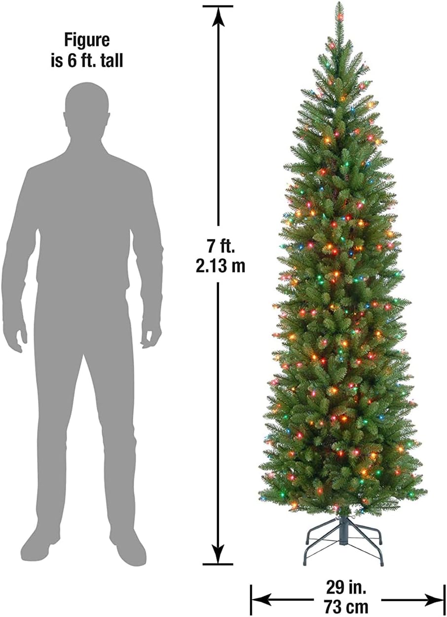 National Tree Company 6.5 ft Pre-Lit Kingswood Fir Slim Artificial Christmas Tree, 250 Multicolor Lights, 719 Tips, Includes Stand, Green