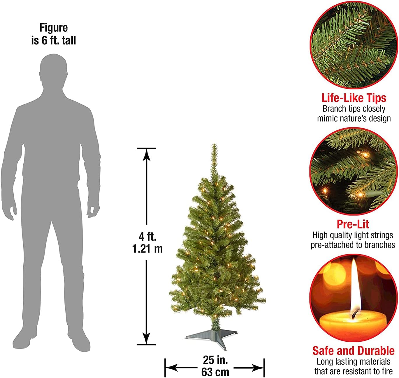 National Tree Company 4 ft Pre-Lit Grande Canadian Fir Mini Artificial Christmas Tree, 100 Clear Lights, 230 Tips, Includes Stand, Green